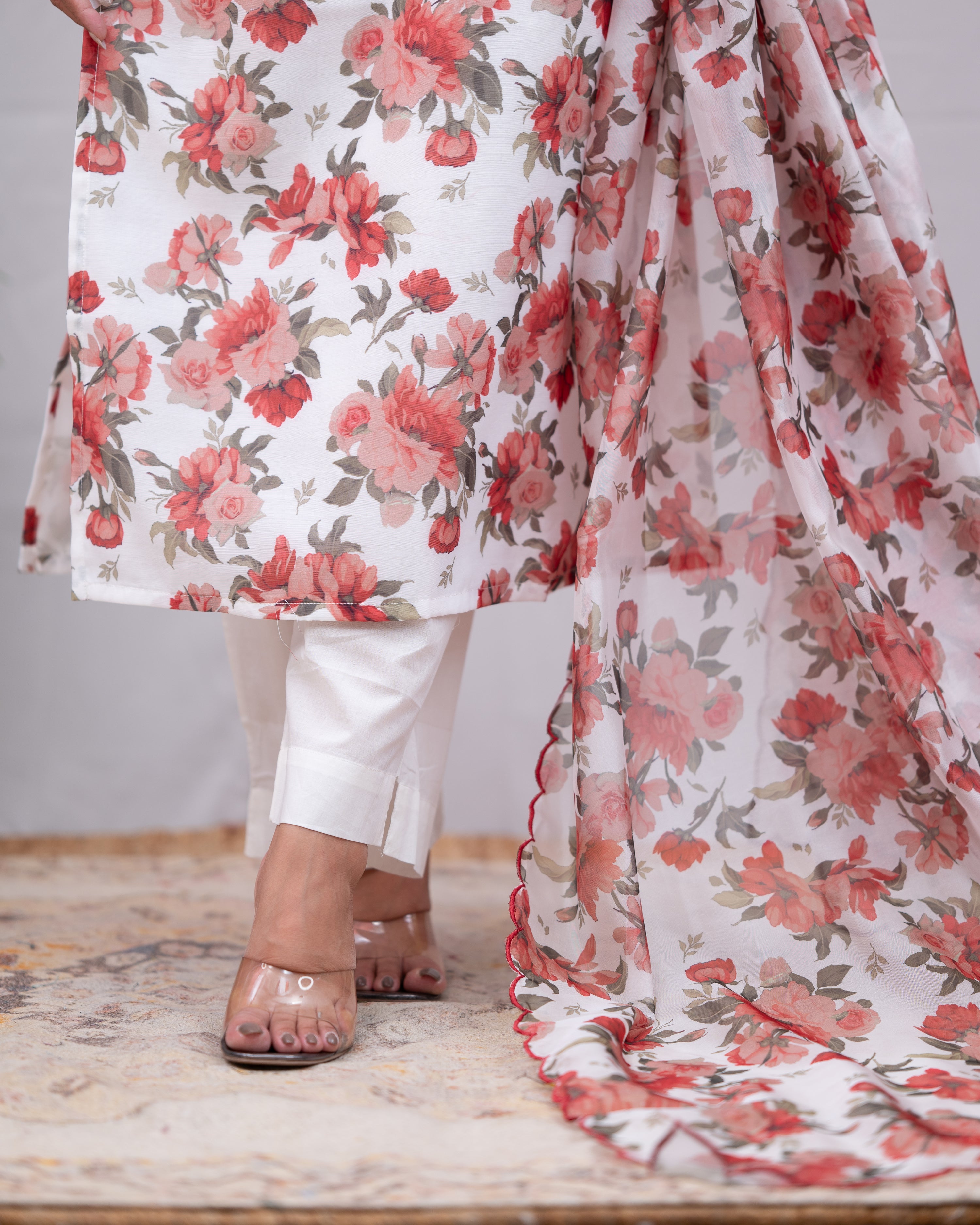Zaina White Floral Organza Pant Set - The Jaipur Studio