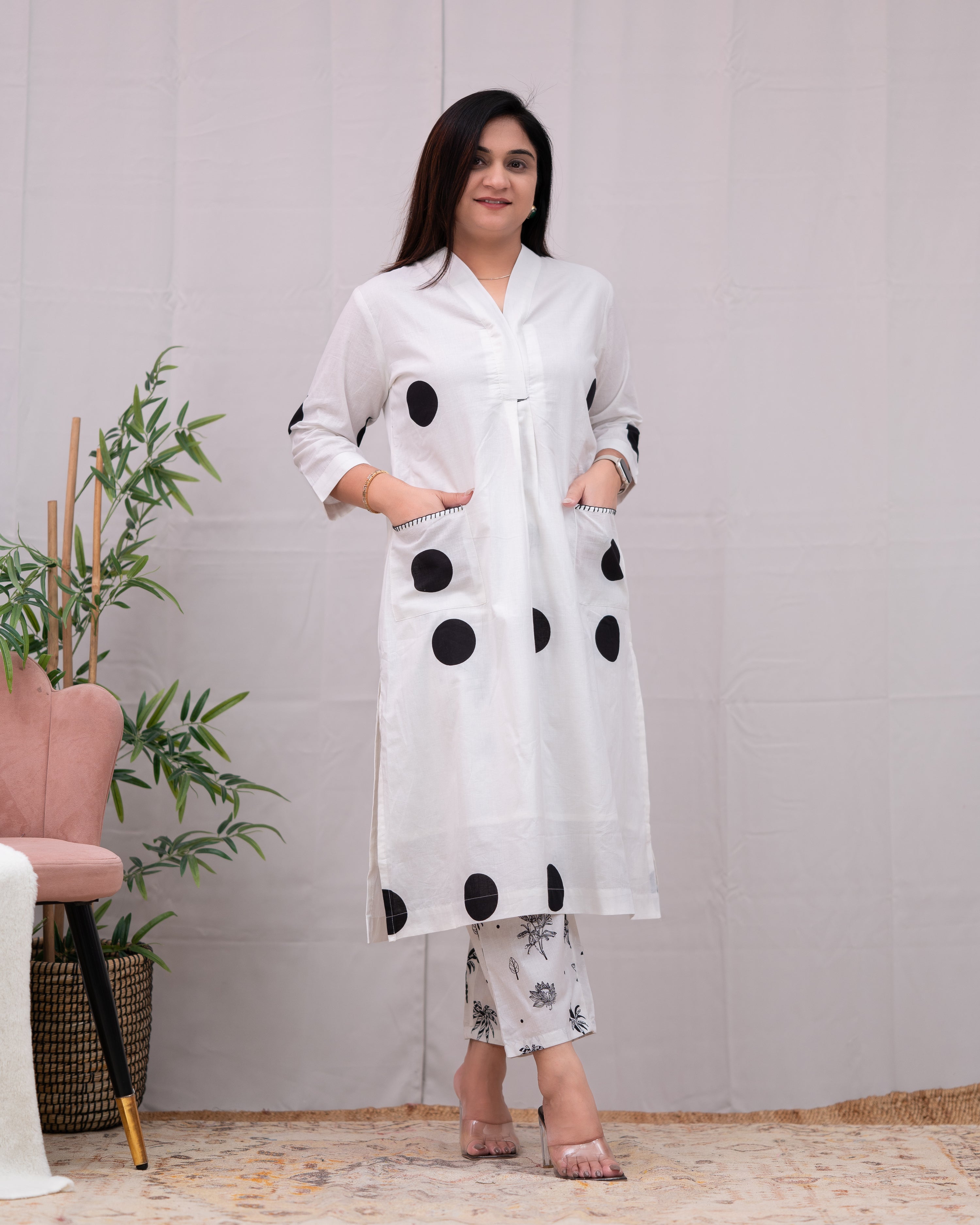 Sara Polka Print Mul Cotton A-line Coord Set - The Jaipur Studio
