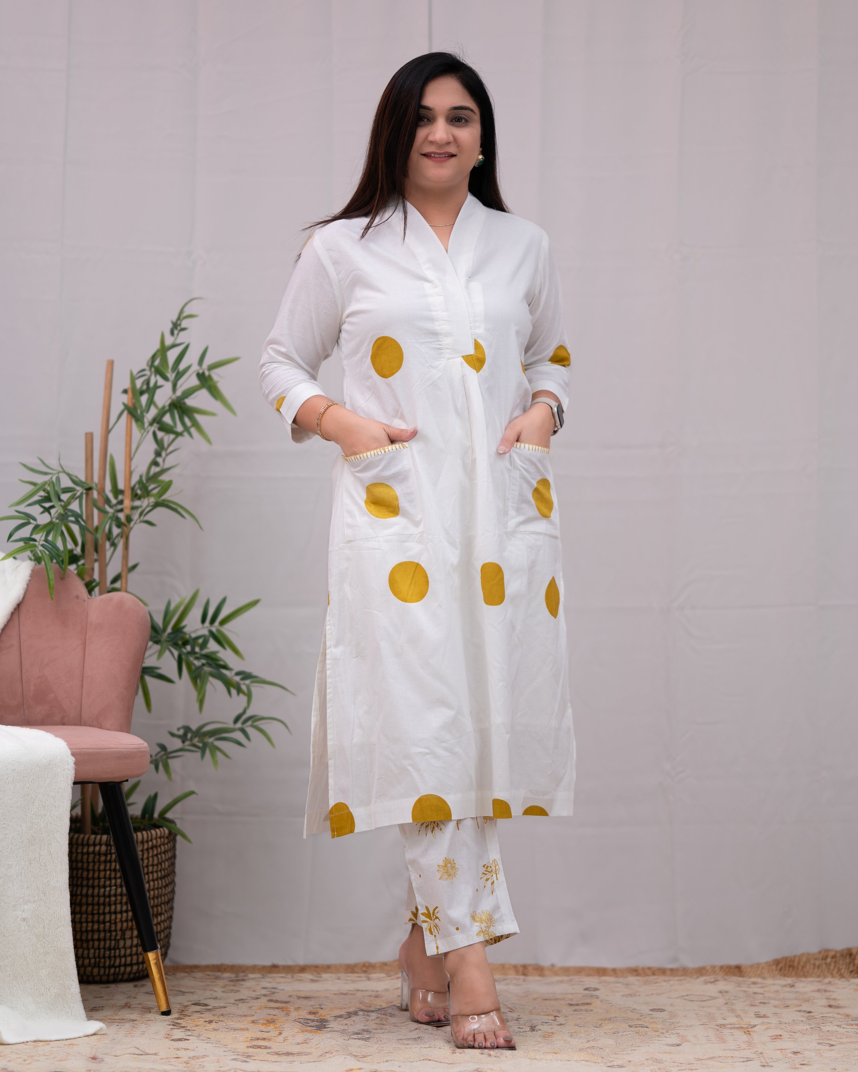 Sara Polka Print Mul Cotton A-line Coord Set - The Jaipur Studio