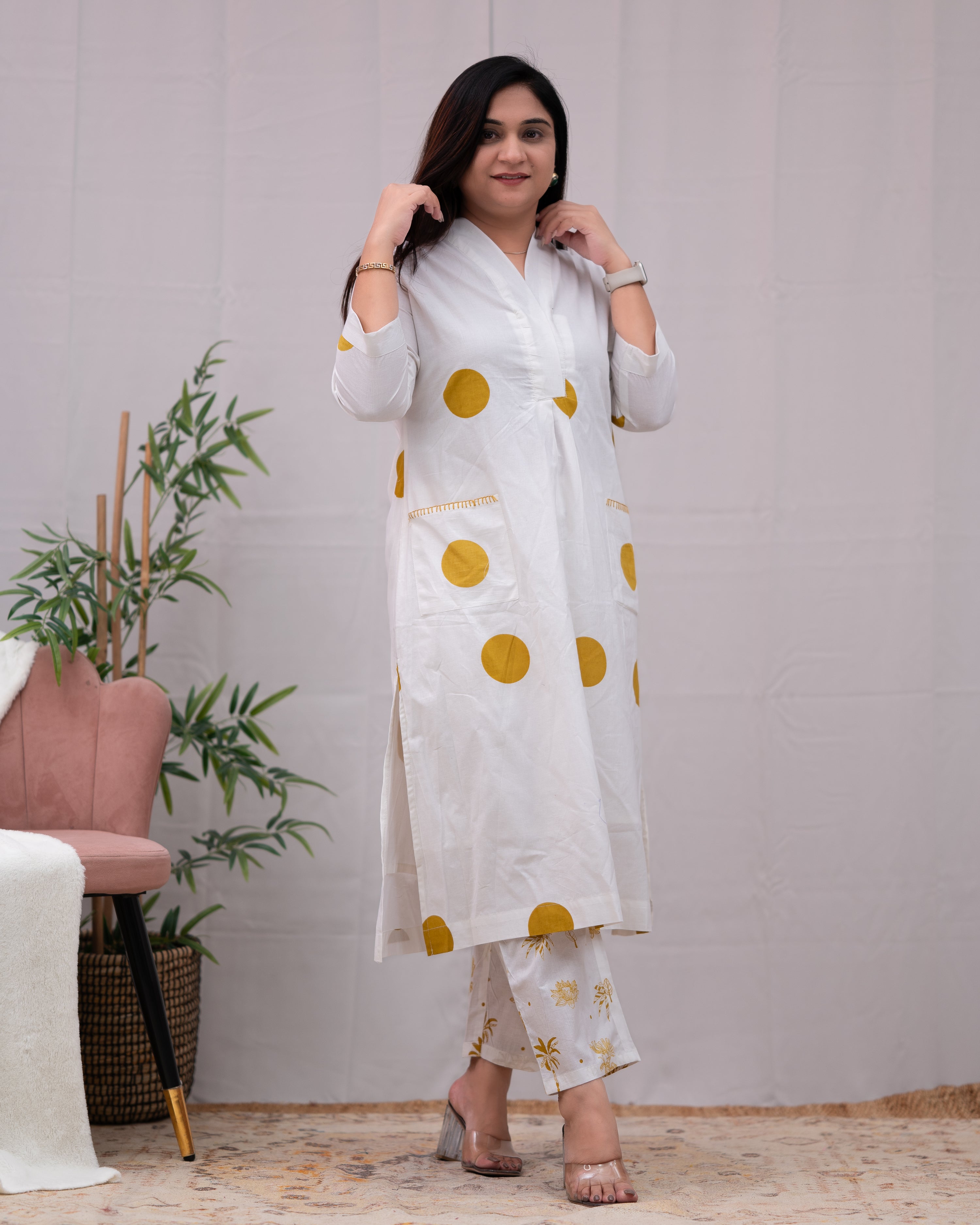Sara Polka Print Mul Cotton A-line Coord Set - The Jaipur Studio