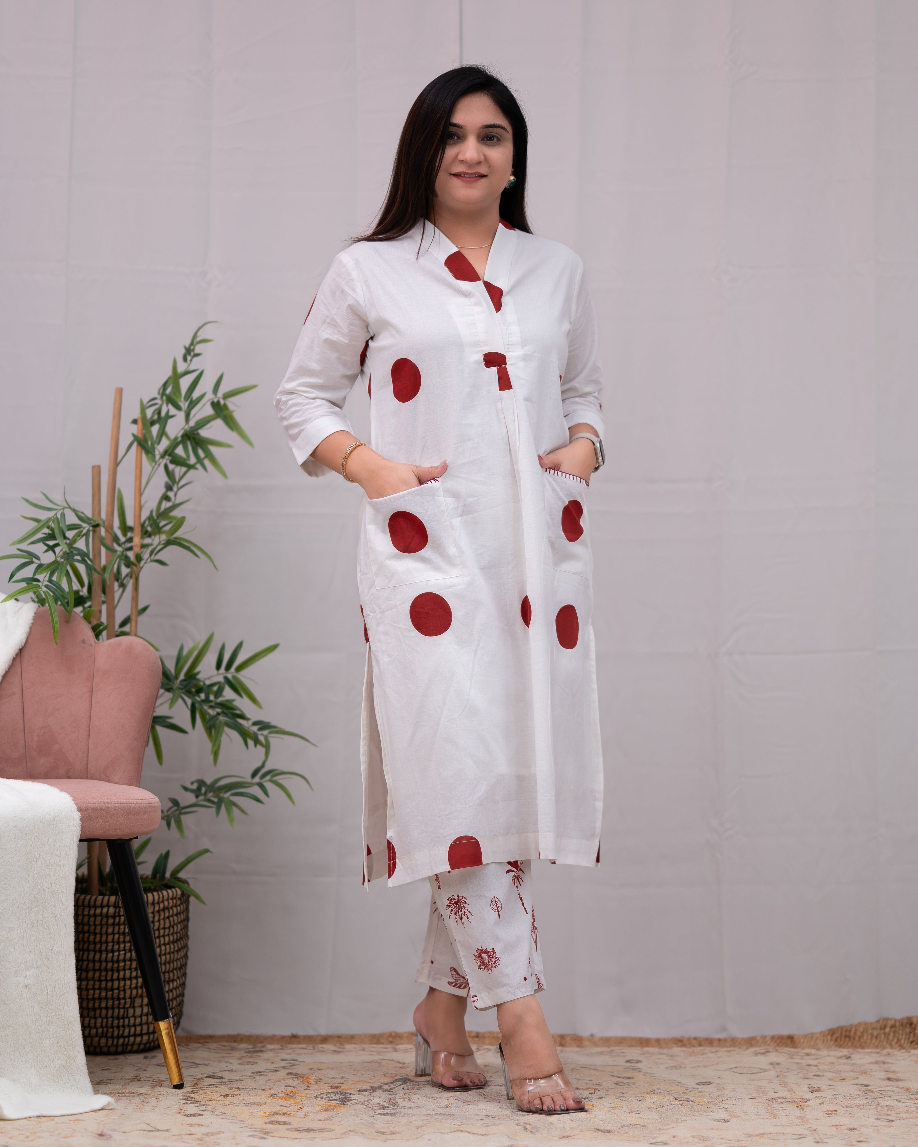 Sara Polka Print Mul Cotton A-line Coord Set - The Jaipur Studio