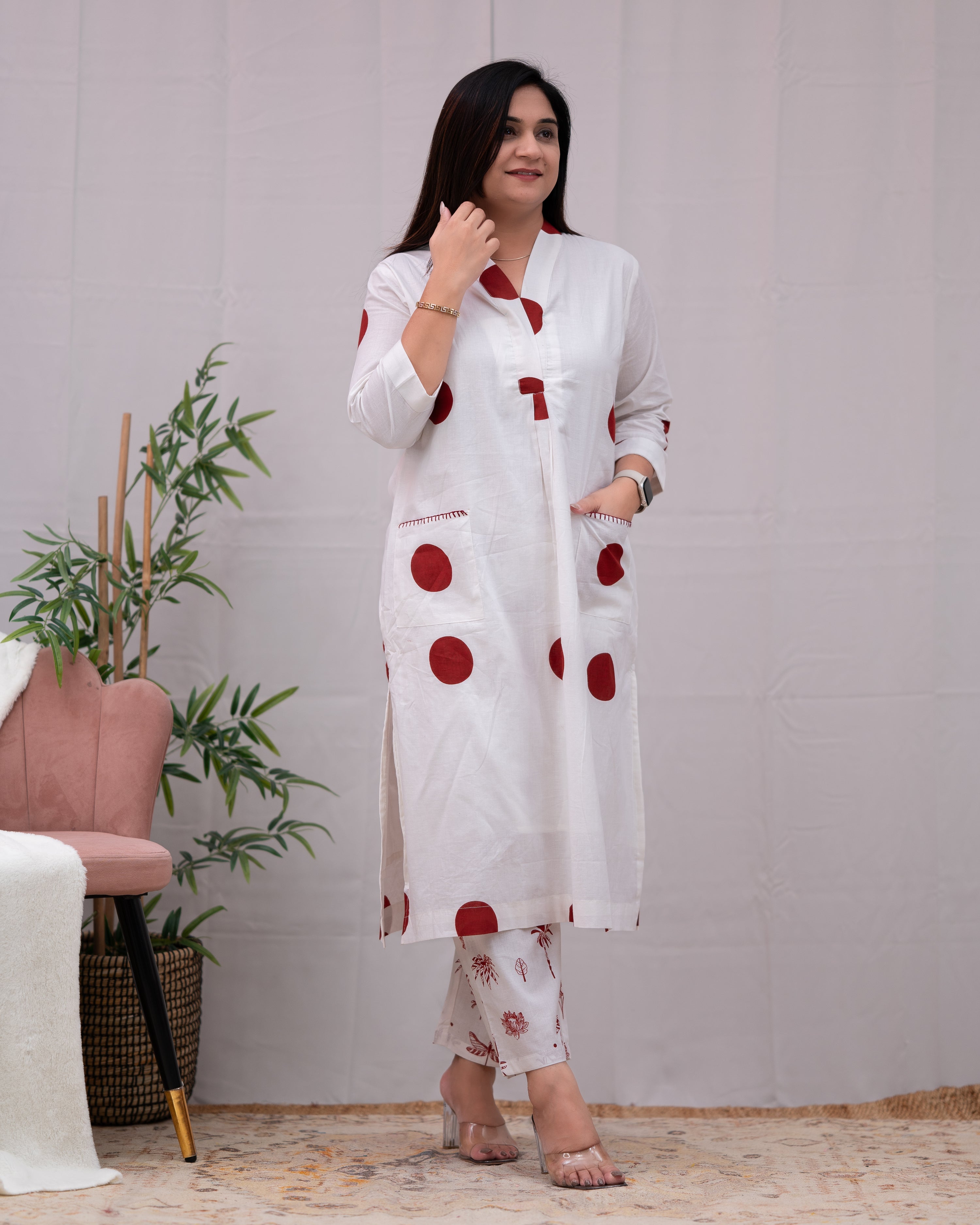 Sara Polka Print Mul Cotton A-line Coord Set - The Jaipur Studio