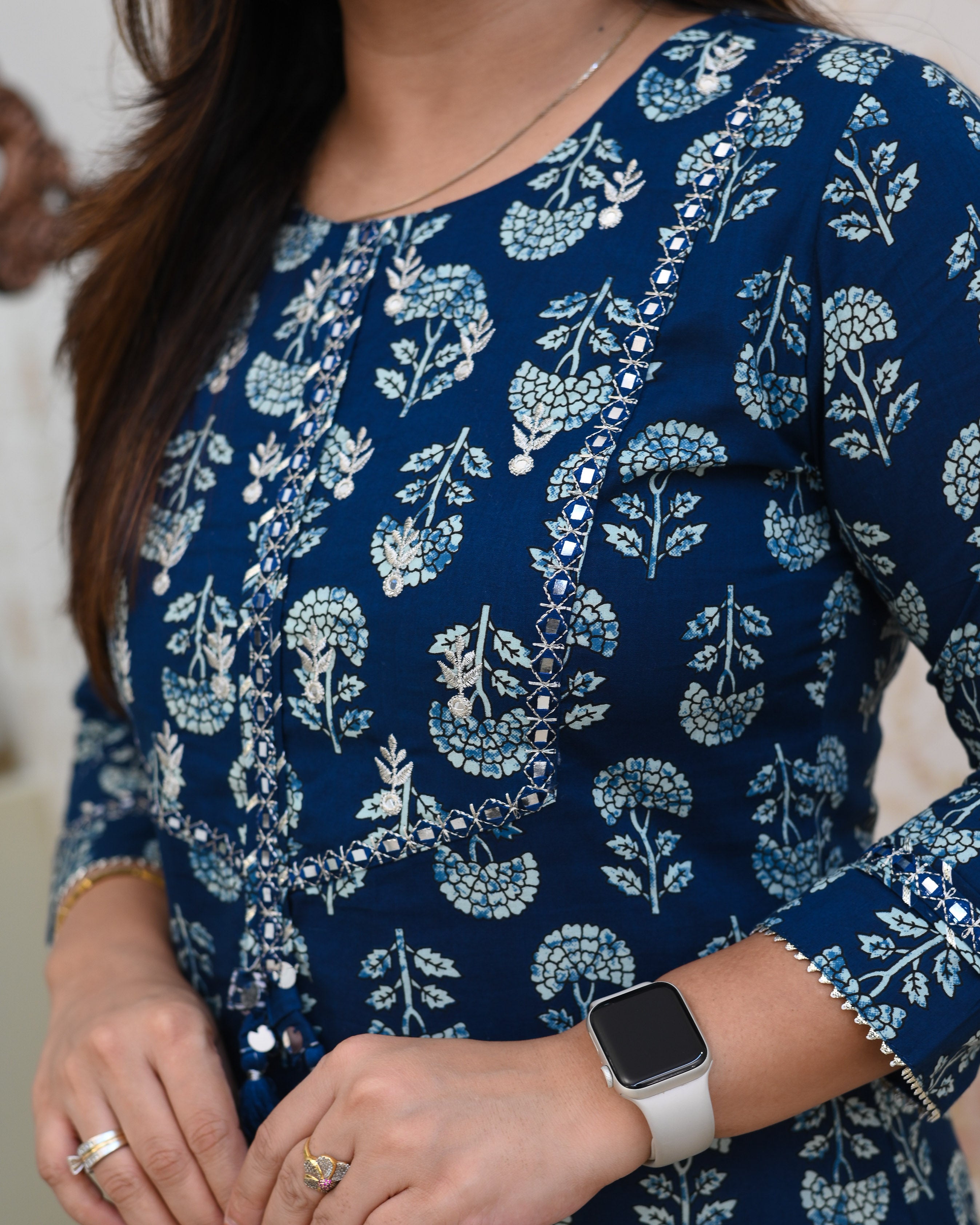 Indigo Cotton Embroidered Casual Pant Set - The Jaipur Studio