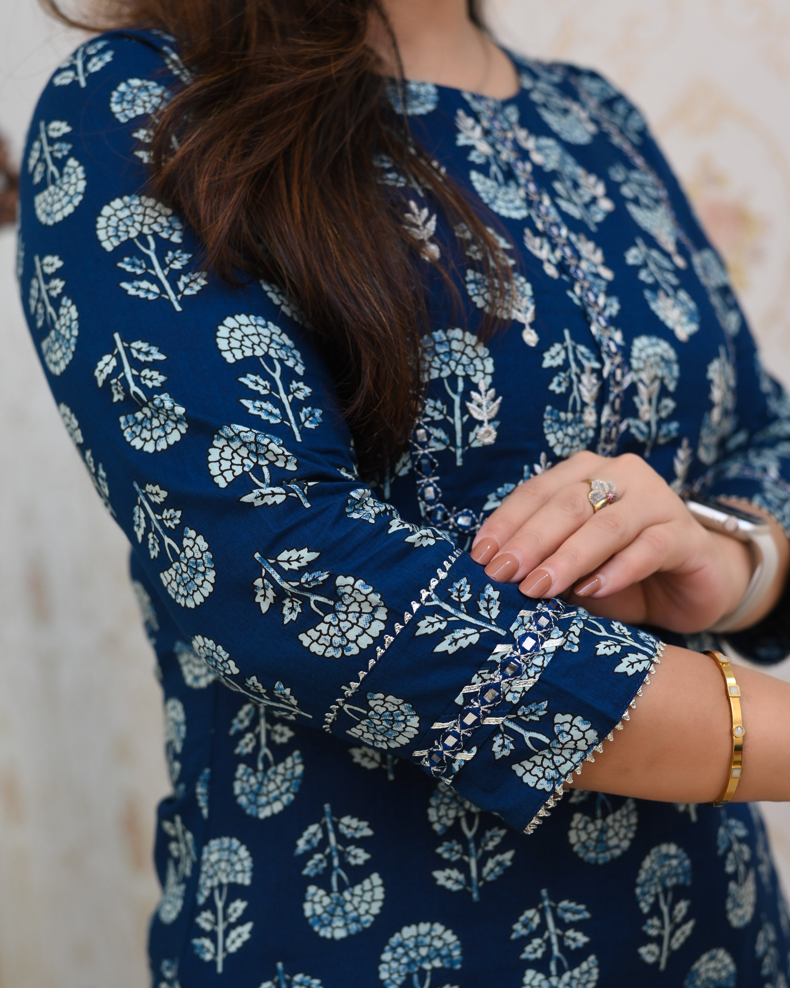 Indigo Cotton Embroidered Casual Pant Set - The Jaipur Studio