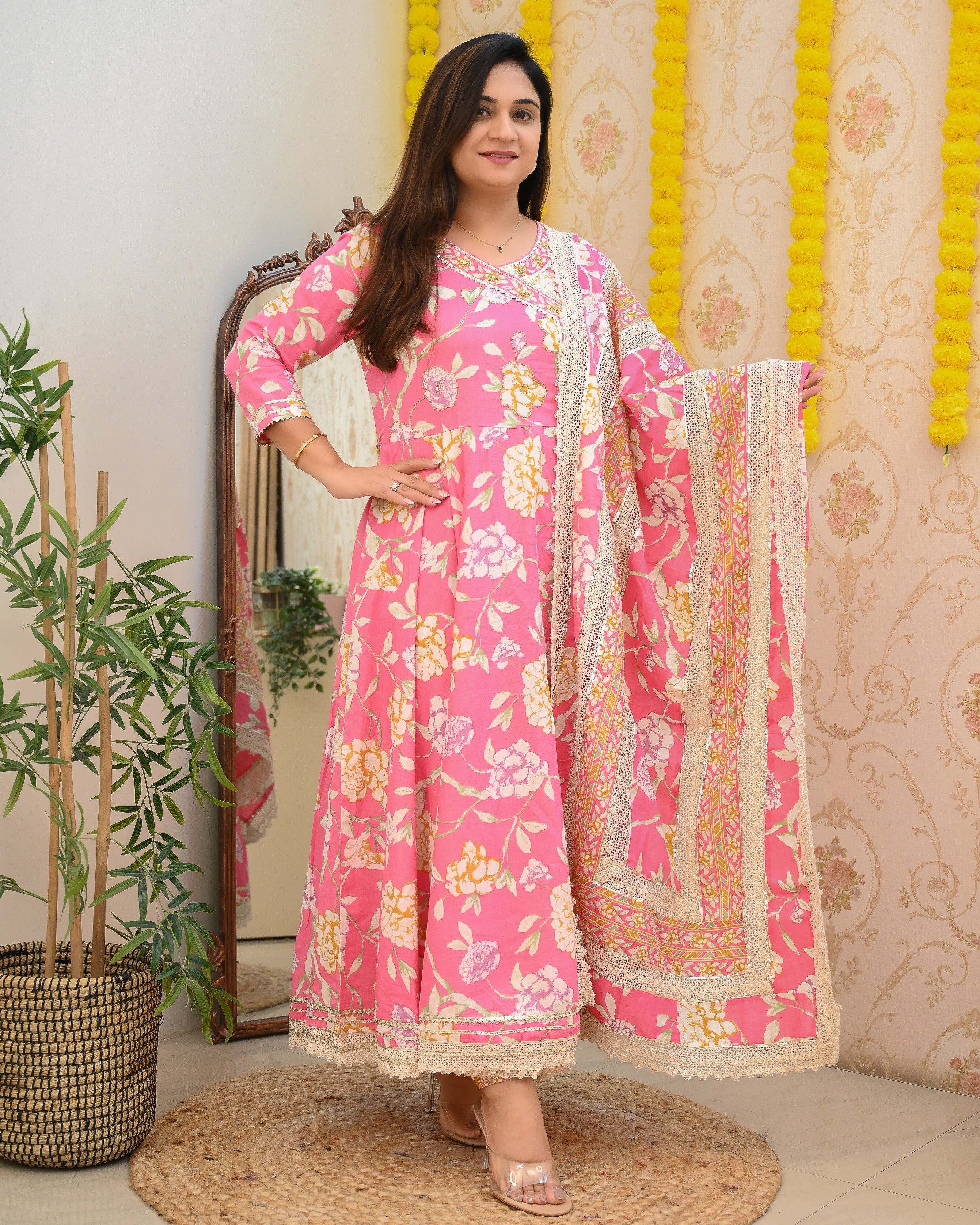 Floral Angrakha HandEmbroidered Anarkali Set - The Jaipur Studio