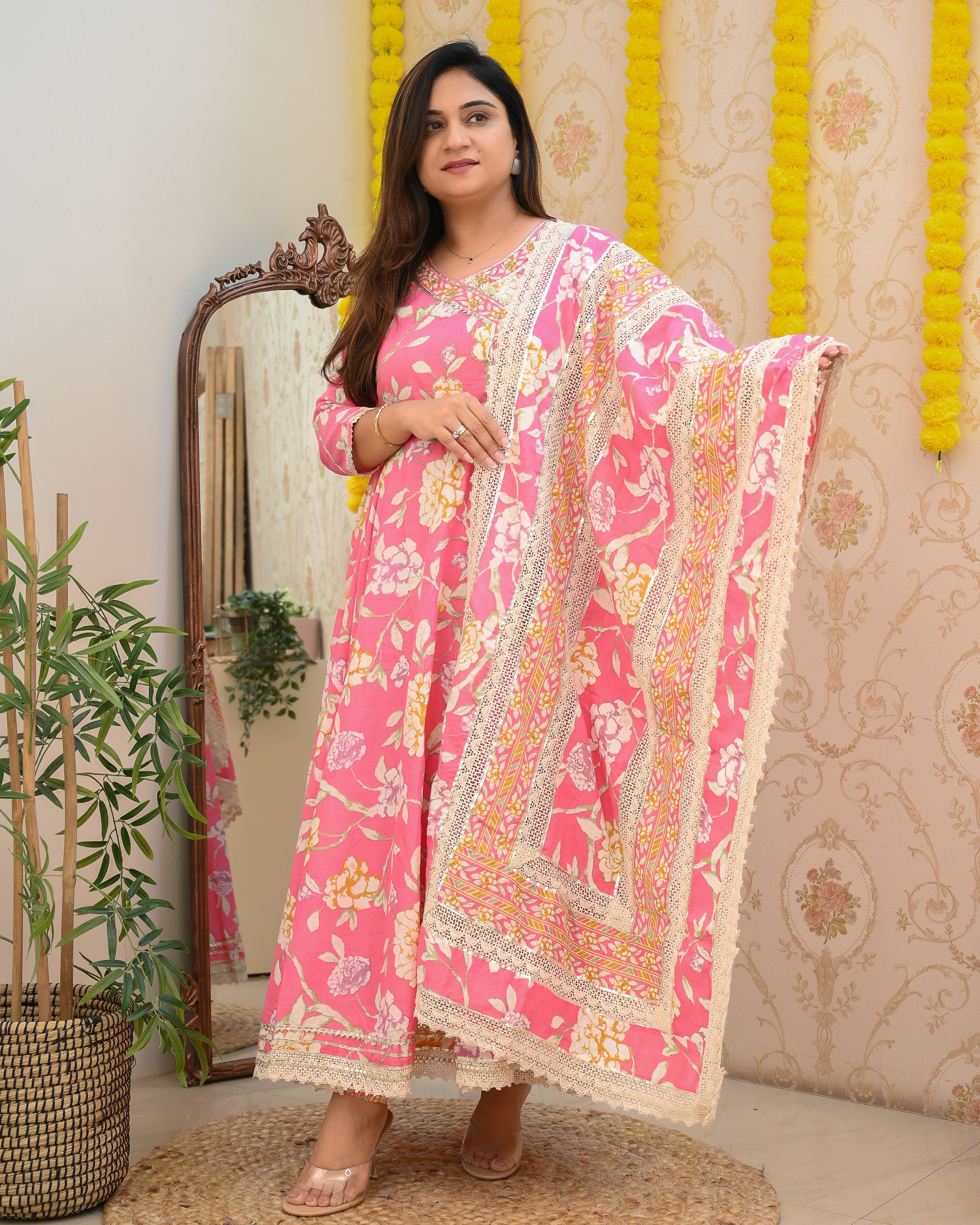 Floral Angrakha HandEmbroidered Anarkali Set - The Jaipur Studio