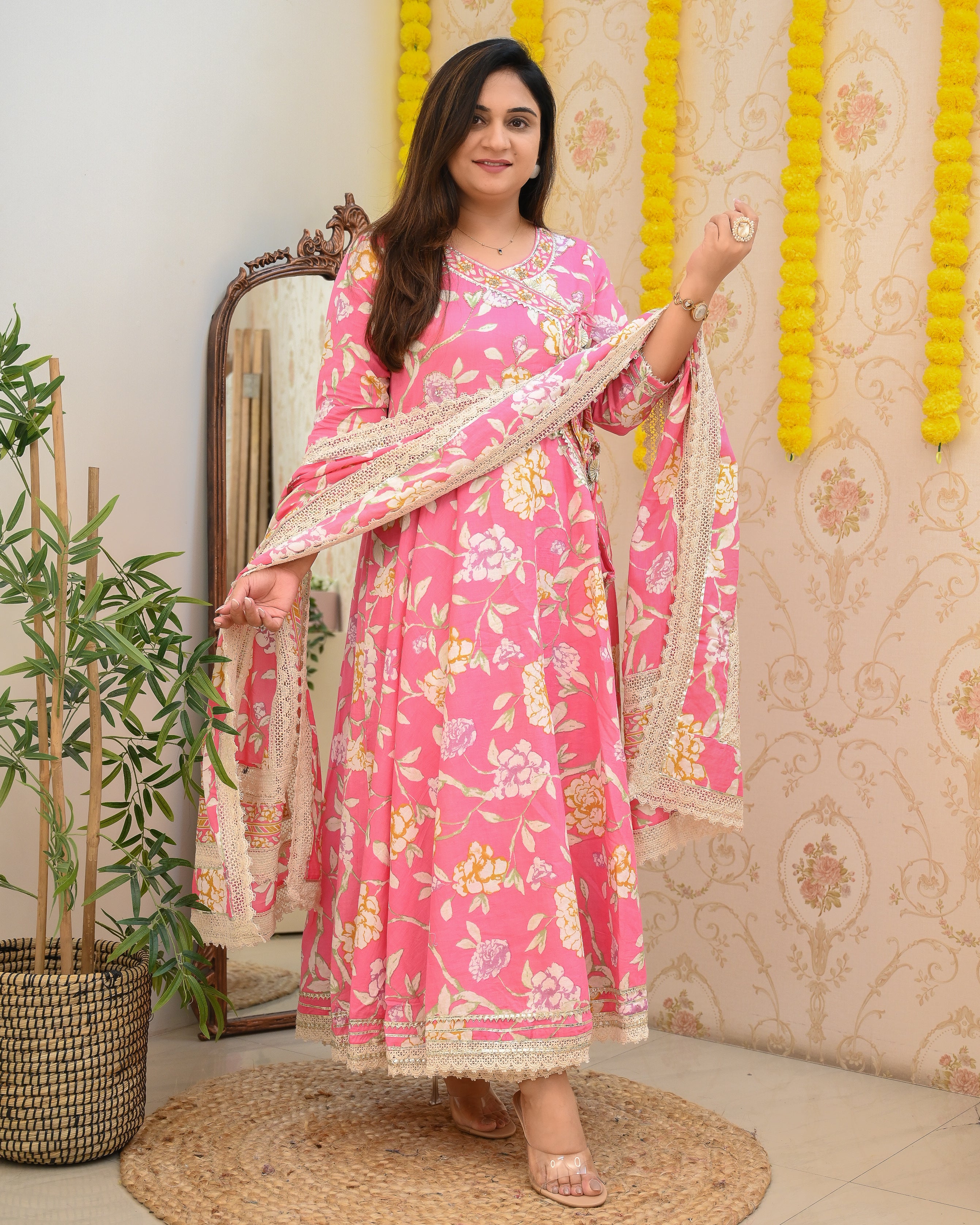 Floral Angrakha HandEmbroidered Anarkali Set - The Jaipur Studio