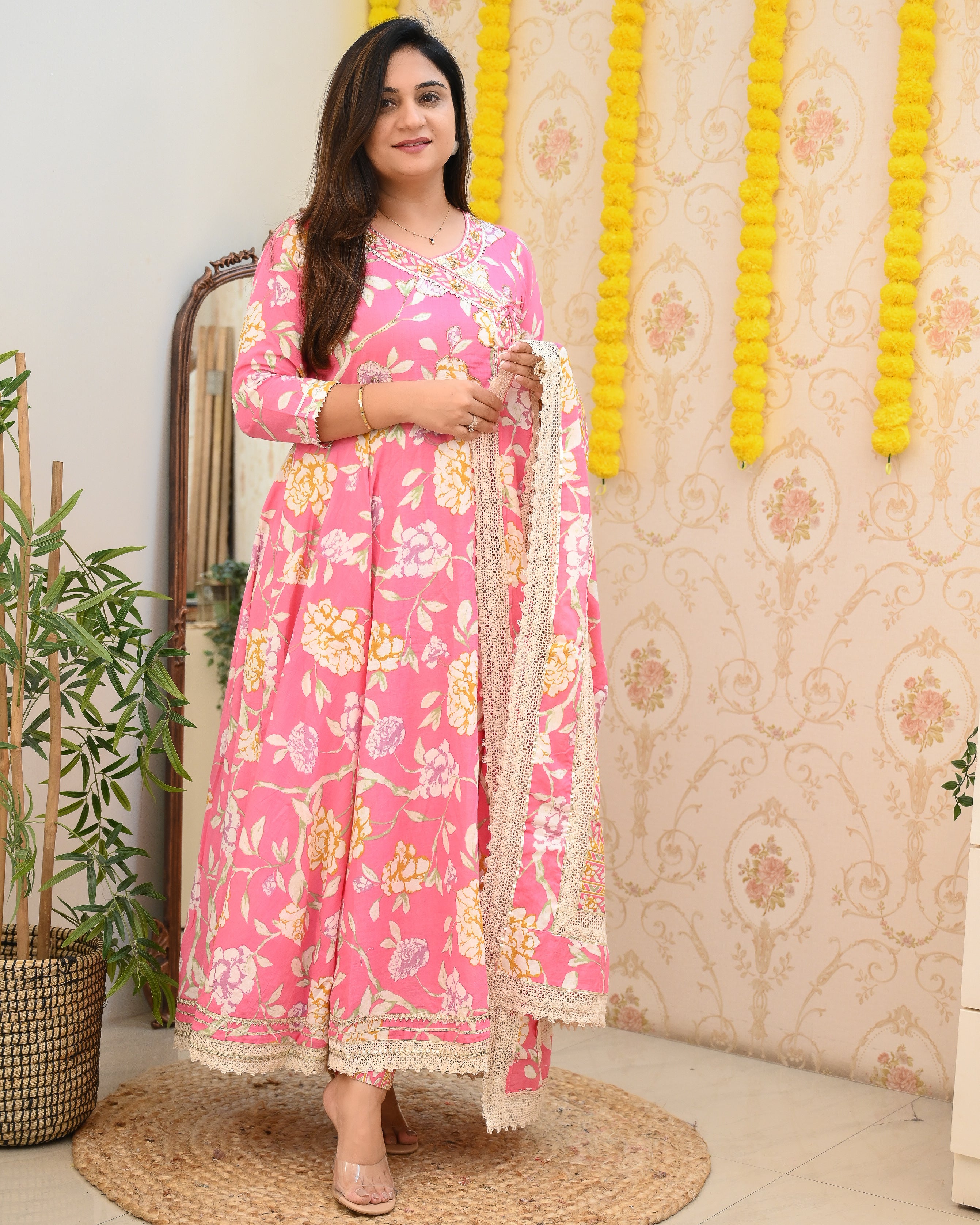 Floral Angrakha HandEmbroidered Anarkali Set - The Jaipur Studio