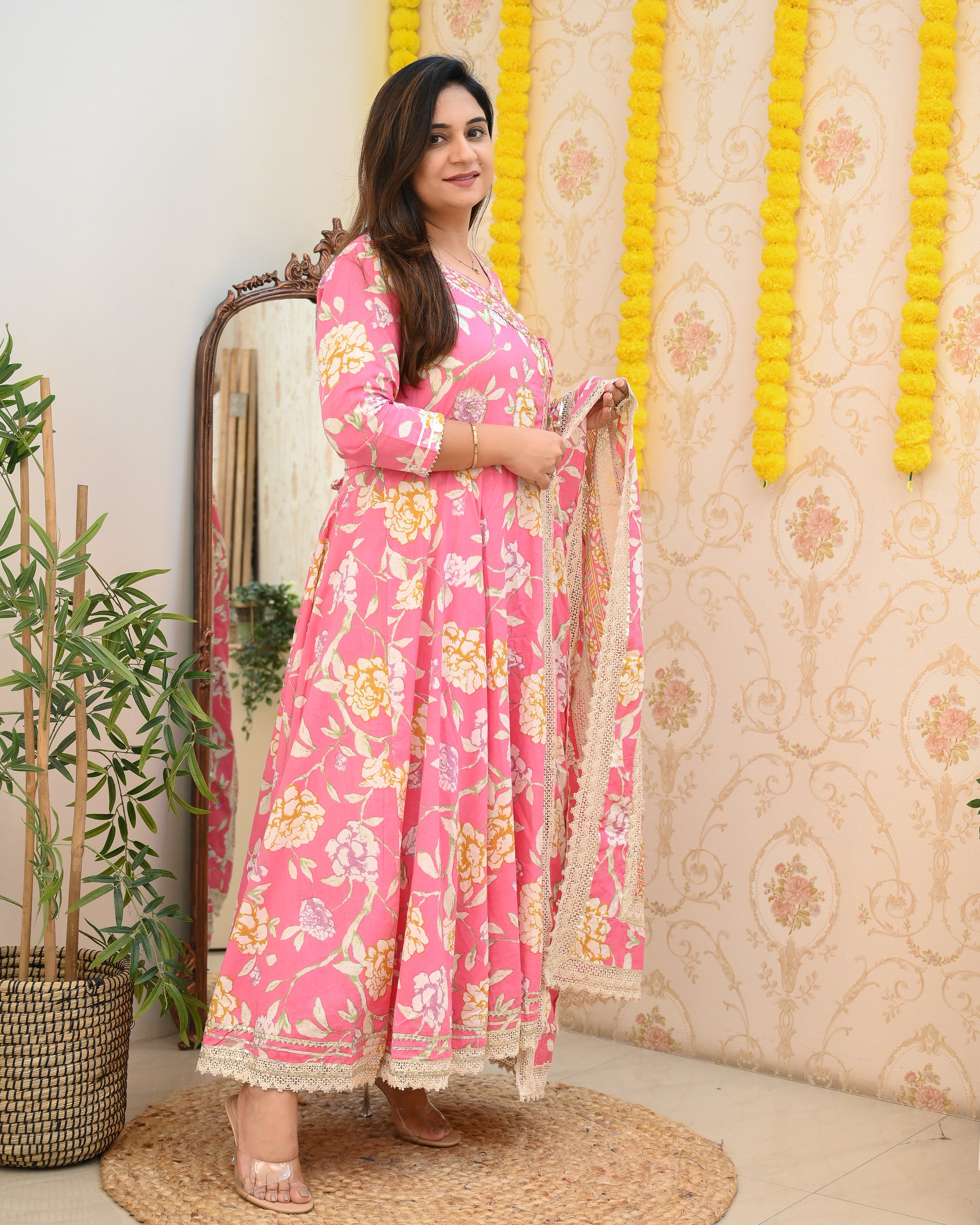 Floral Angrakha HandEmbroidered Anarkali Set - The Jaipur Studio