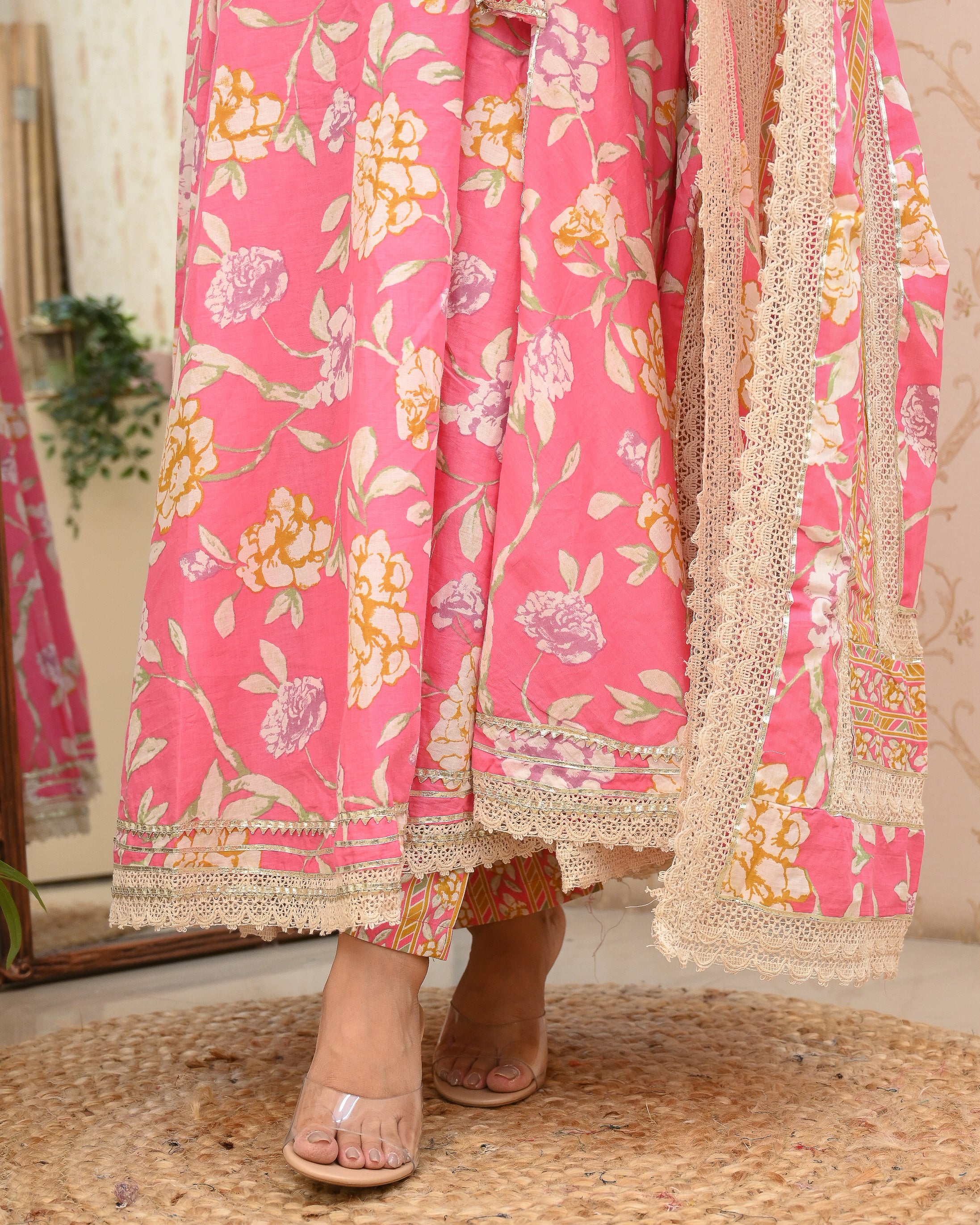 Floral Angrakha HandEmbroidered Anarkali Set - The Jaipur Studio