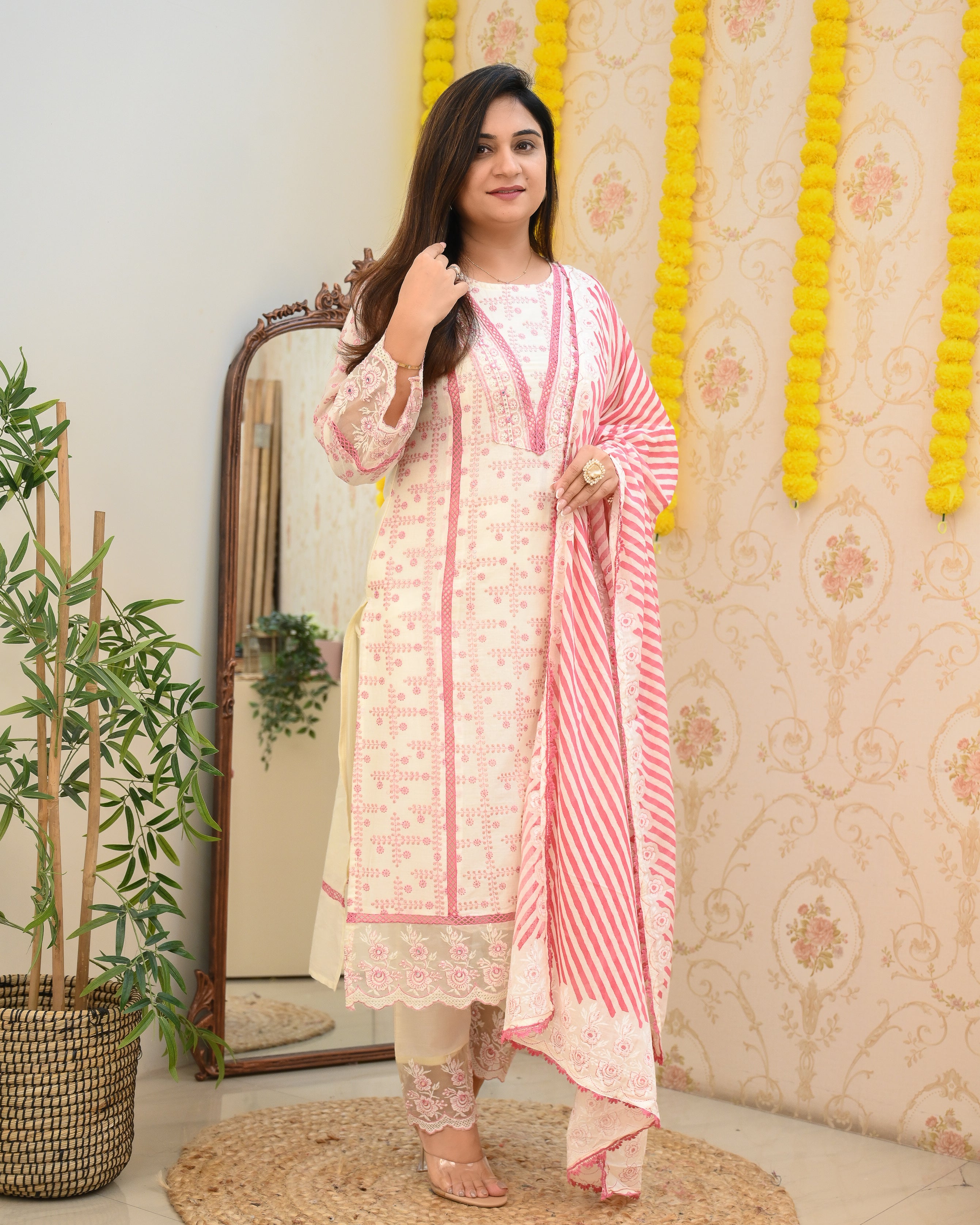 Mul Cotton Embroidered Pakistani Pant Set - The Jaipur Studio