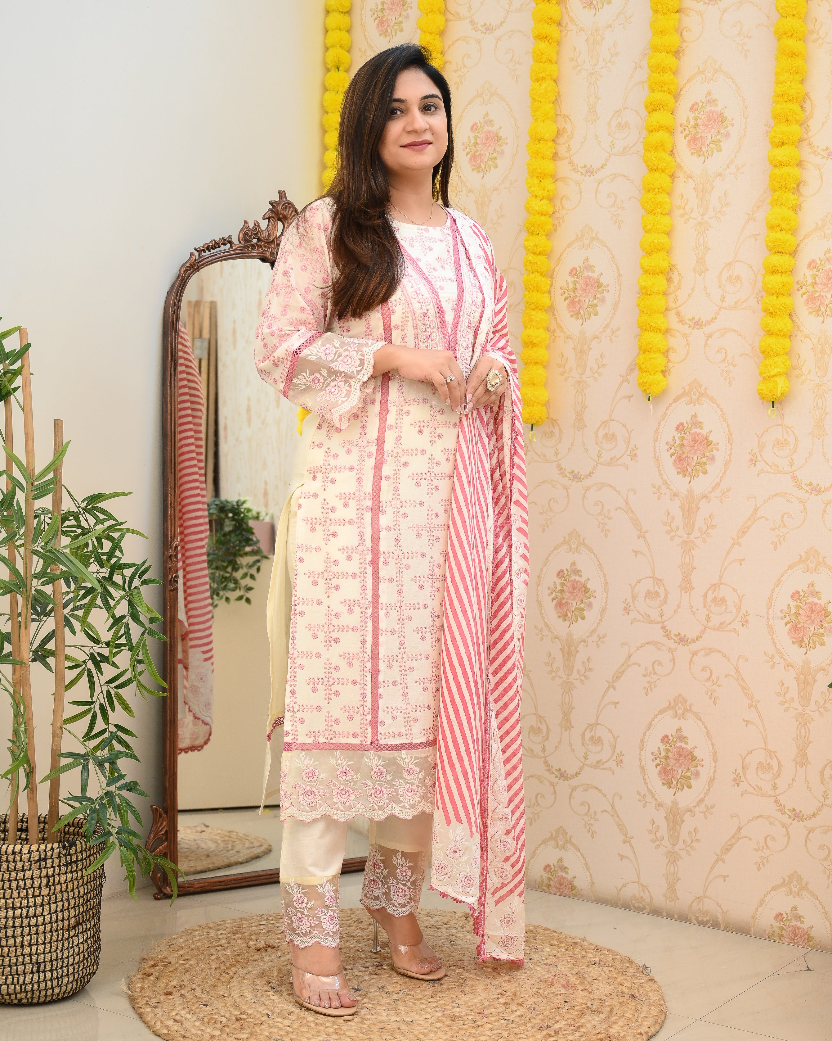 Mul Cotton Embroidered Pakistani Pant Set - The Jaipur Studio
