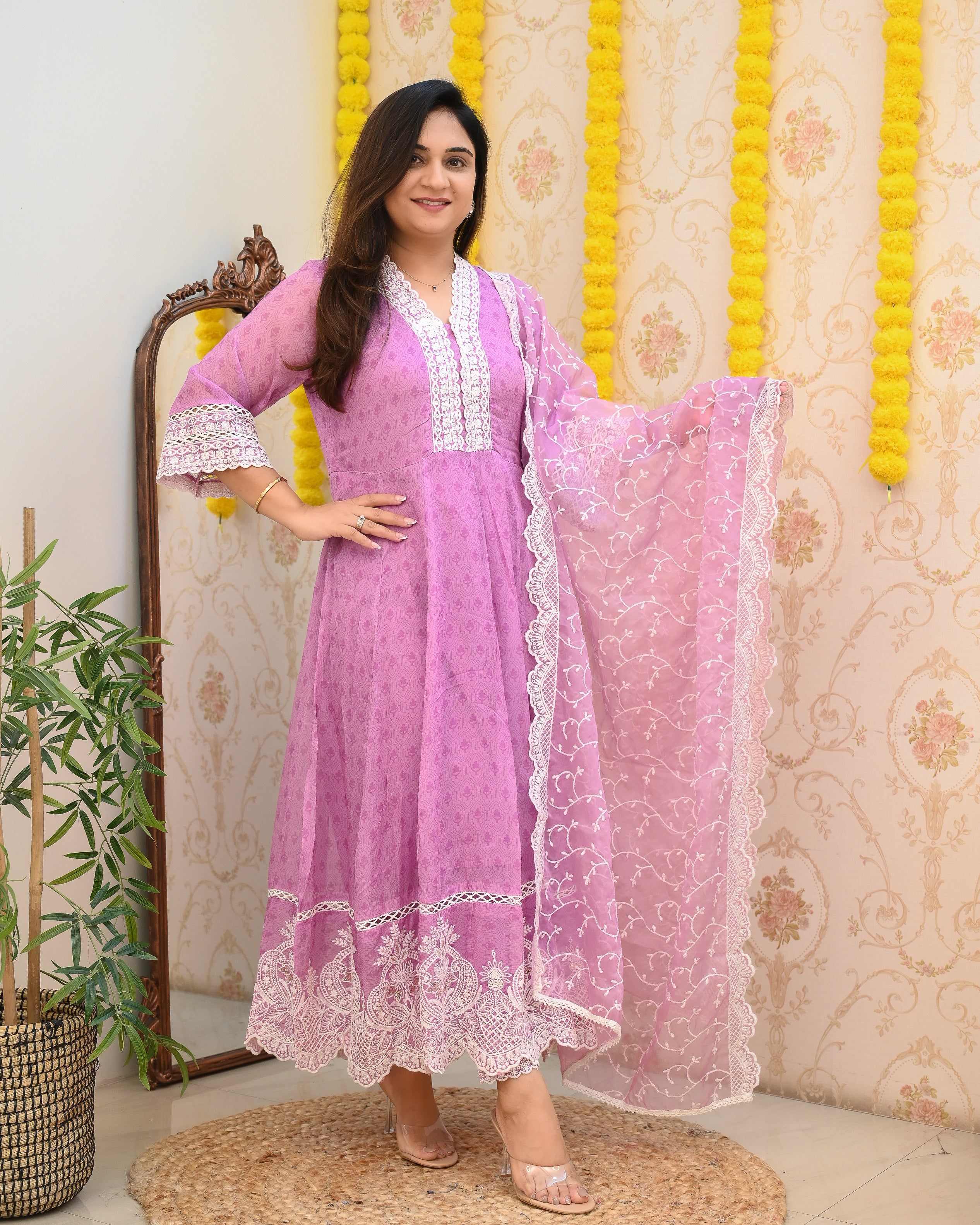 Premium Organza Embroidered Festive Anarkali Pant Set - The Jaipur Studio