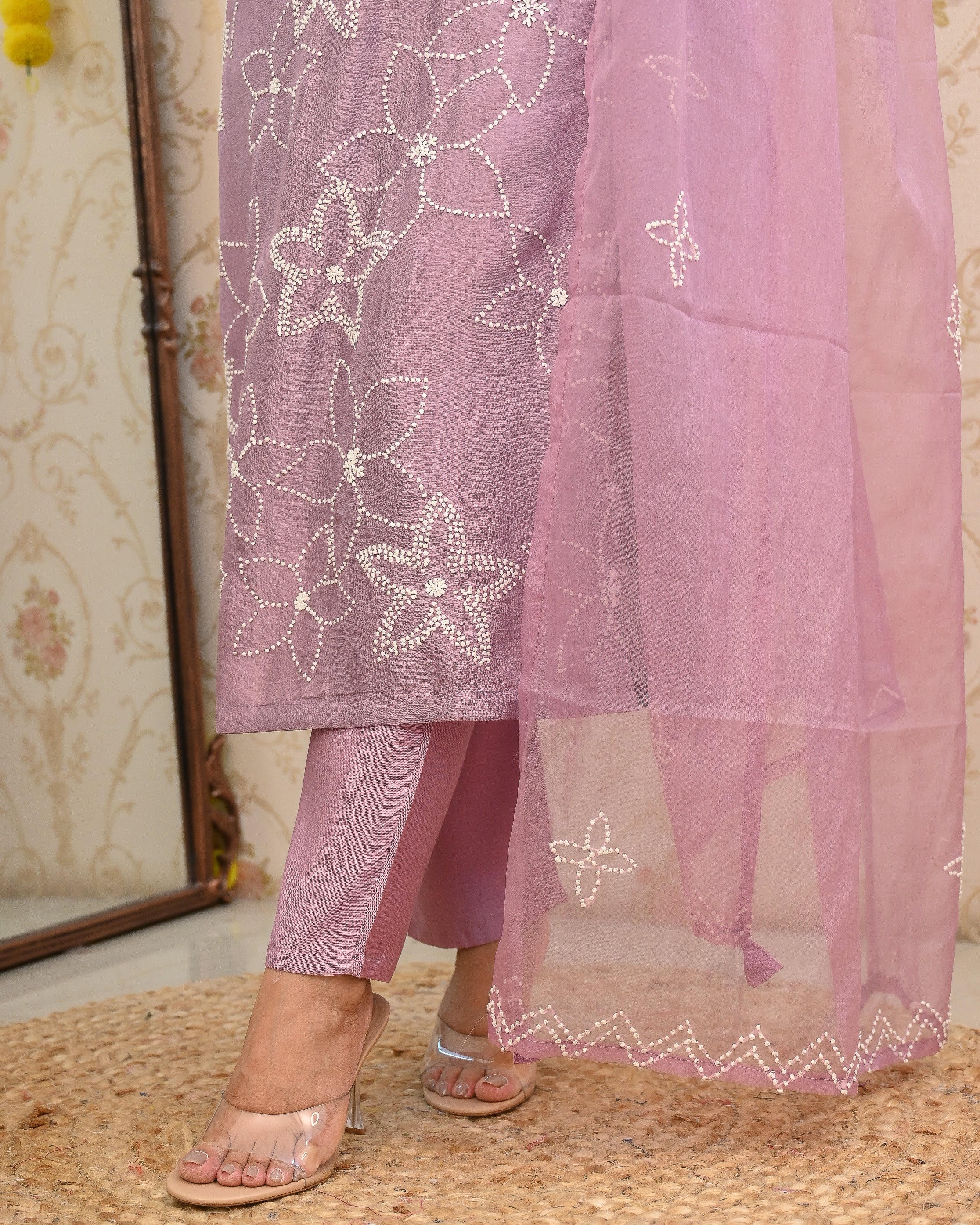 Premium Muslin Knot Embroidered Suit - The Jaipur Studio