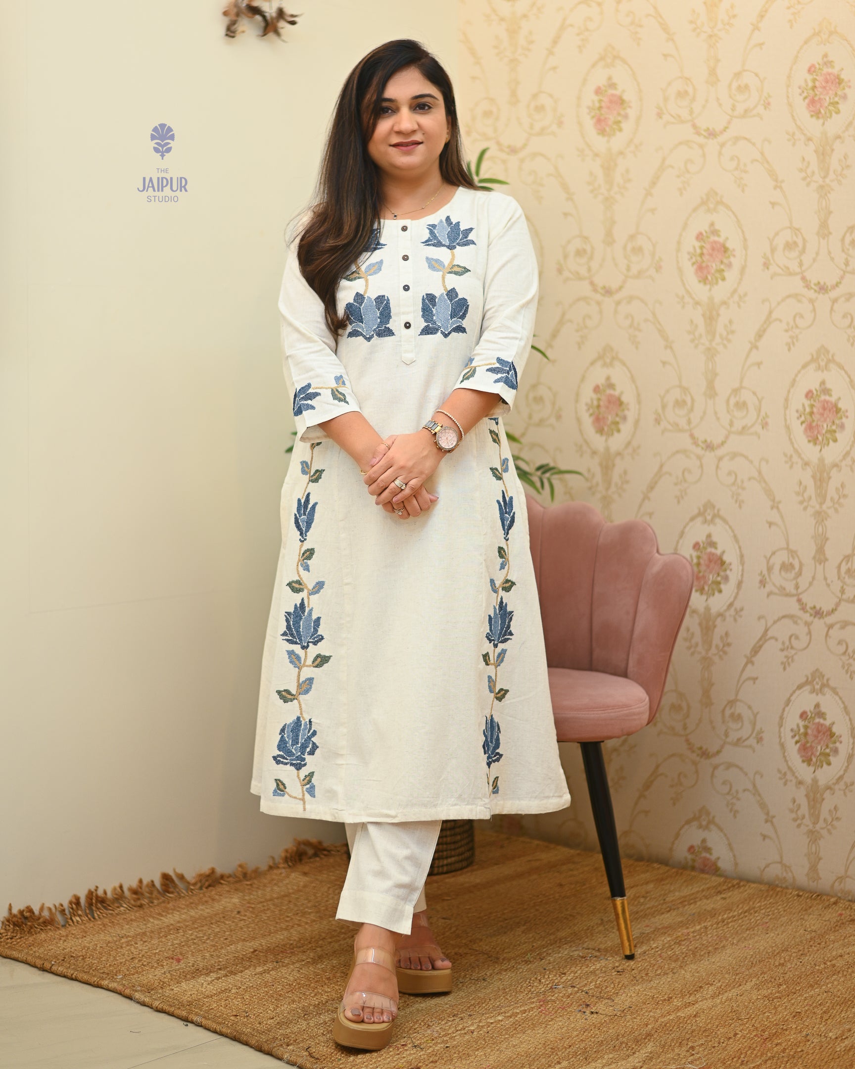 Tamanna Cotton Embroidered Pant Set - The Jaipur Studio