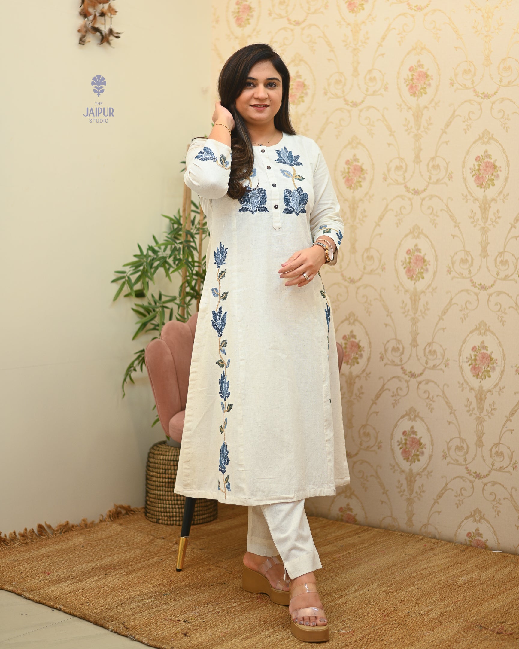 Tamanna Cotton Embroidered Pant Set - The Jaipur Studio