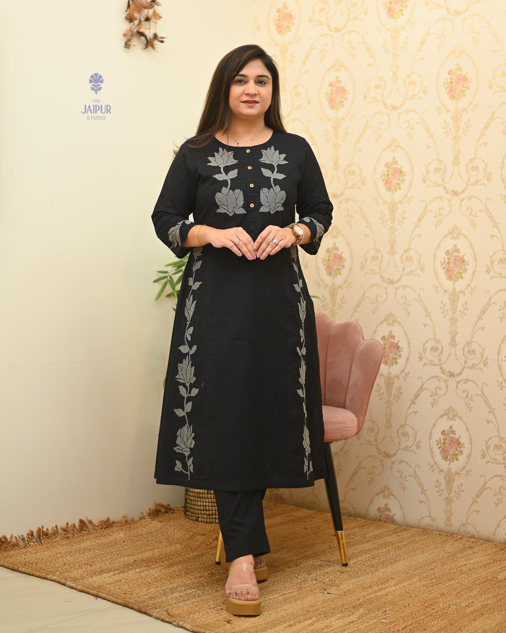 Tamanna Cotton Embroidered Pant Set - The Jaipur Studio
