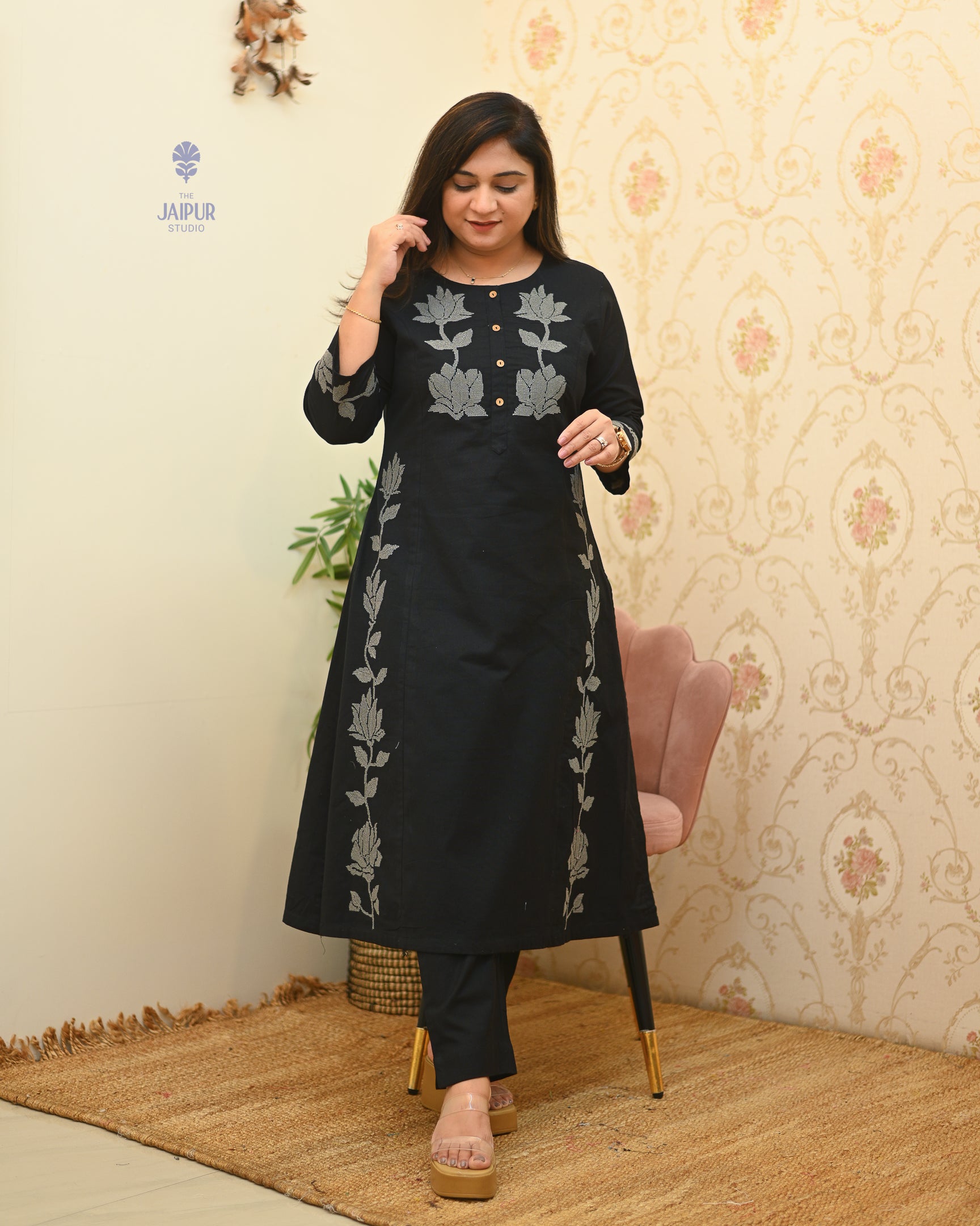Tamanna Cotton Embroidered Pant Set - The Jaipur Studio