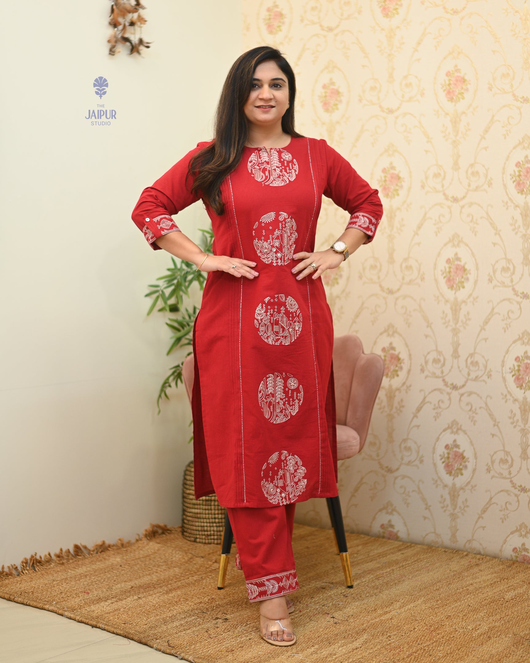Chahat Cotton Embroidered Pant Set - The Jaipur Studio