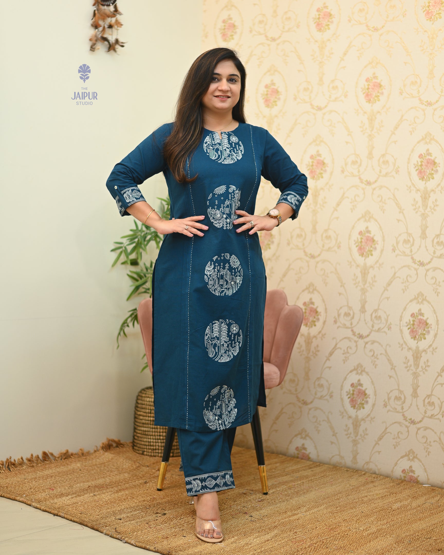 Chahat Cotton Embroidered Pant Set - The Jaipur Studio
