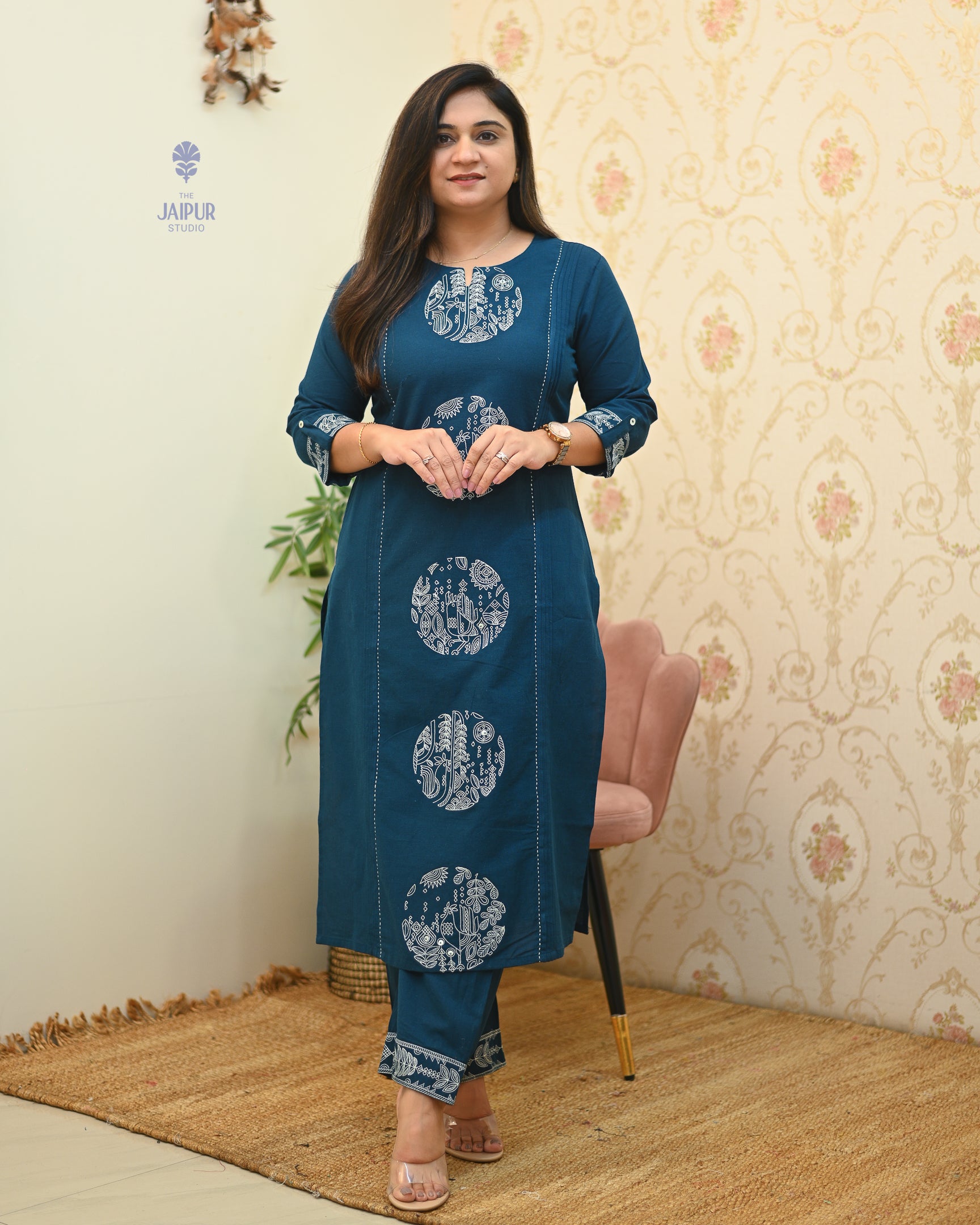 Chahat Cotton Embroidered Pant Set - The Jaipur Studio