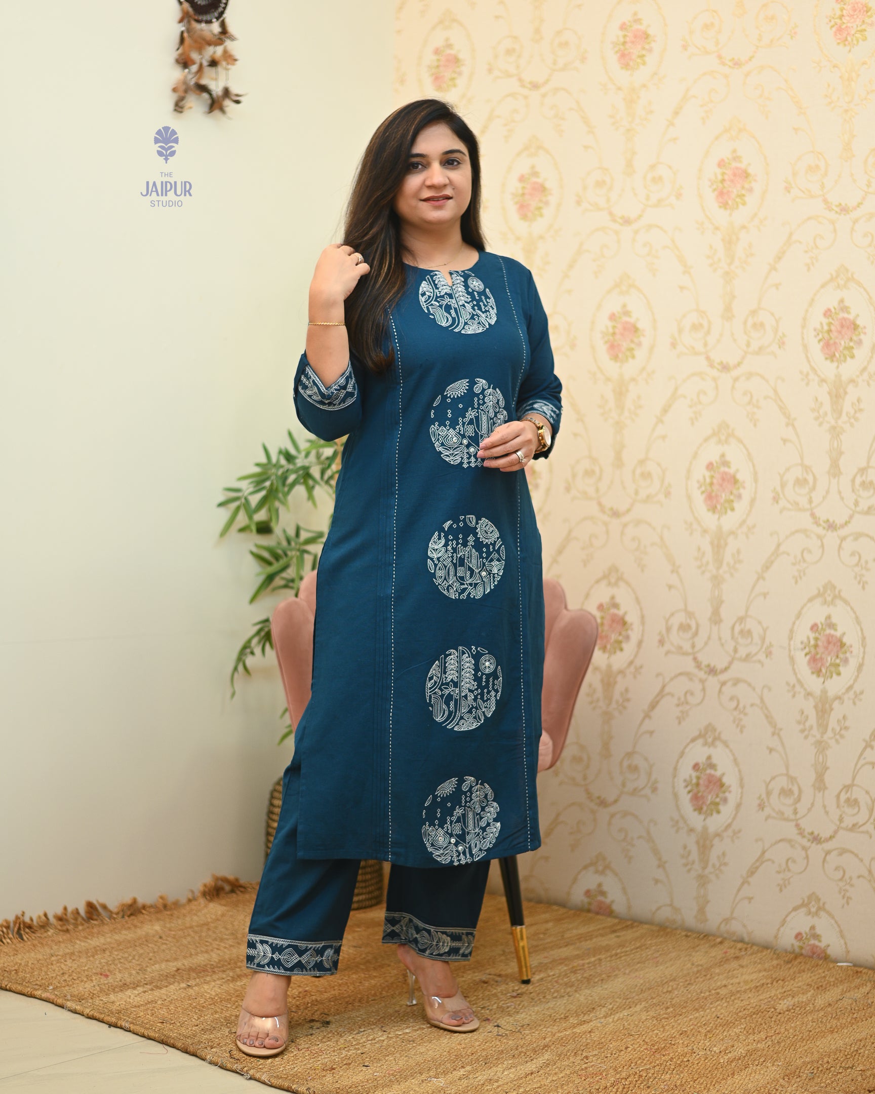 Chahat Cotton Embroidered Pant Set - The Jaipur Studio