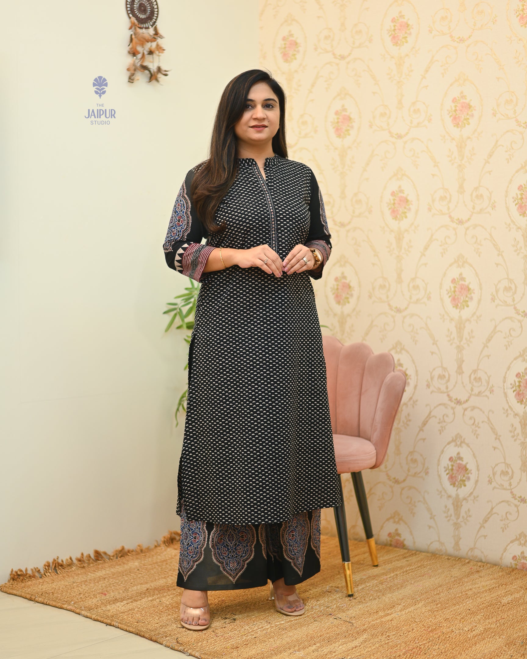 Black Handblock Embroidered Coord Set - The Jaipur Studio
