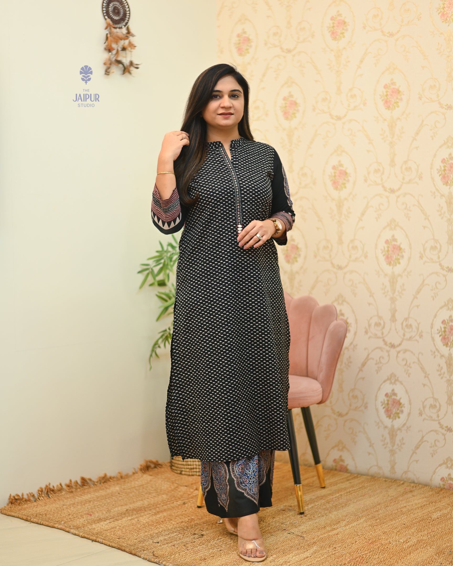 Black Handblock Embroidered Coord Set - The Jaipur Studio