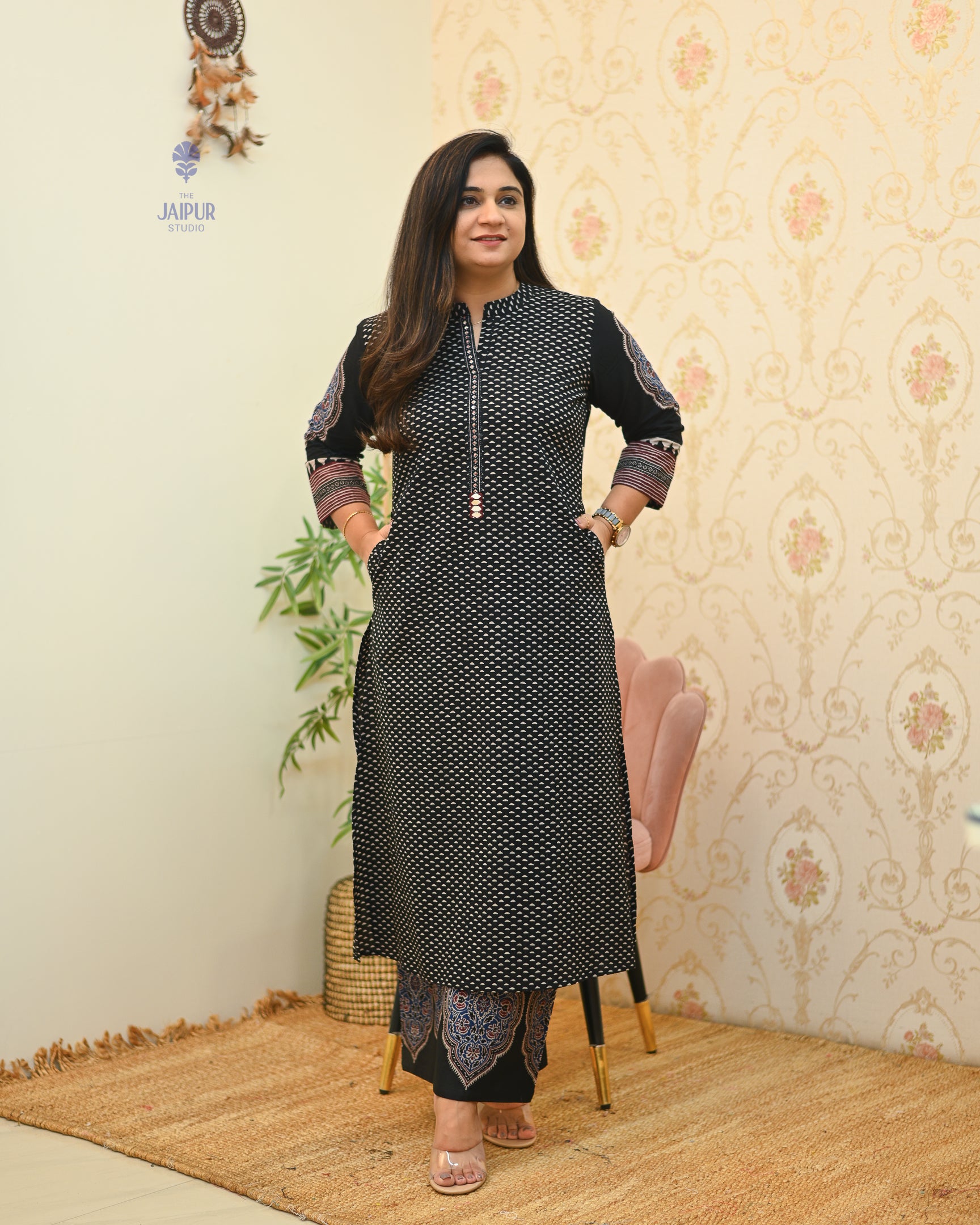 Black Handblock Embroidered Coord Set - The Jaipur Studio