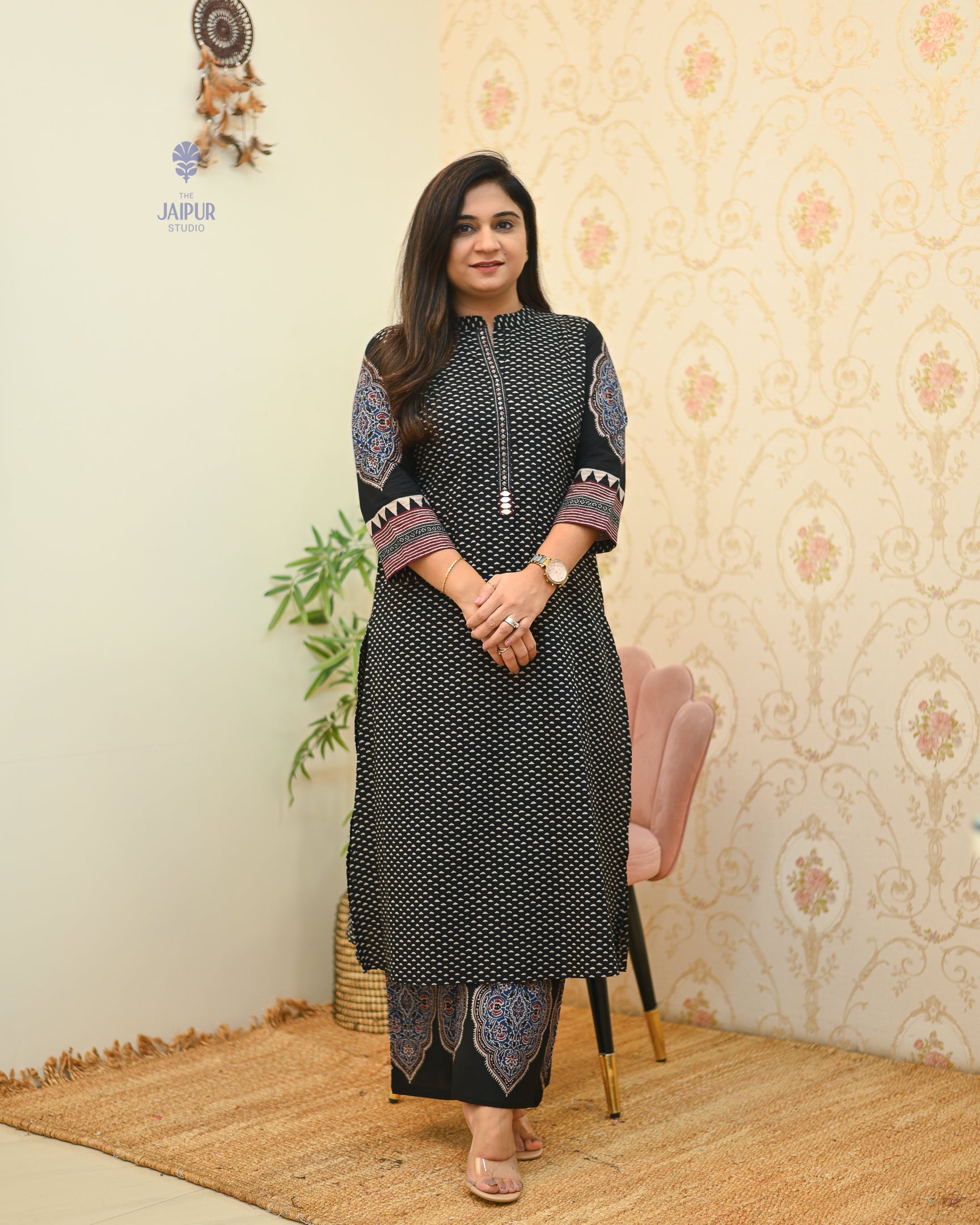Black Handblock Embroidered Coord Set - The Jaipur Studio