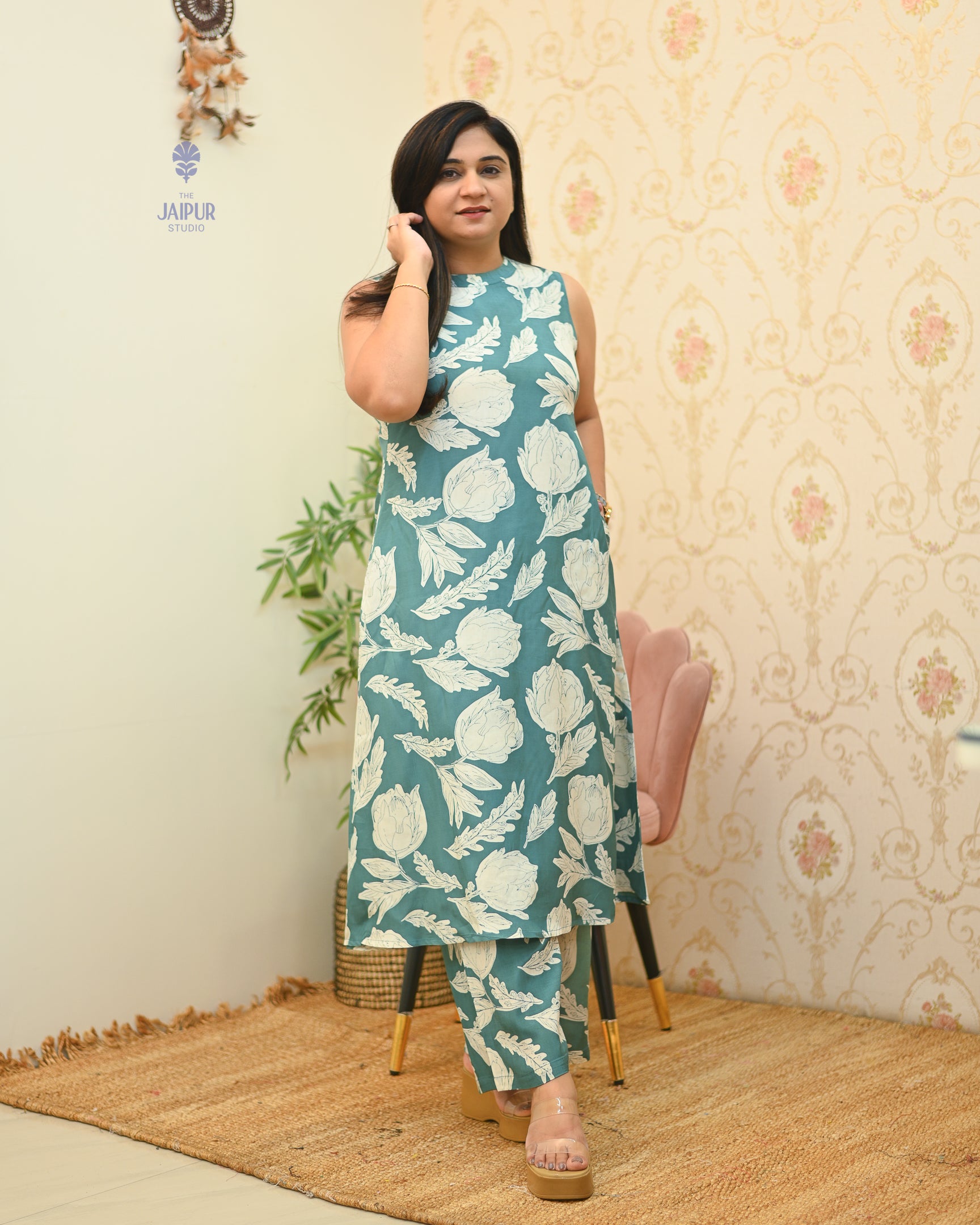 Masha Silk Crystal Floral Coord Set - The Jaipur Studio