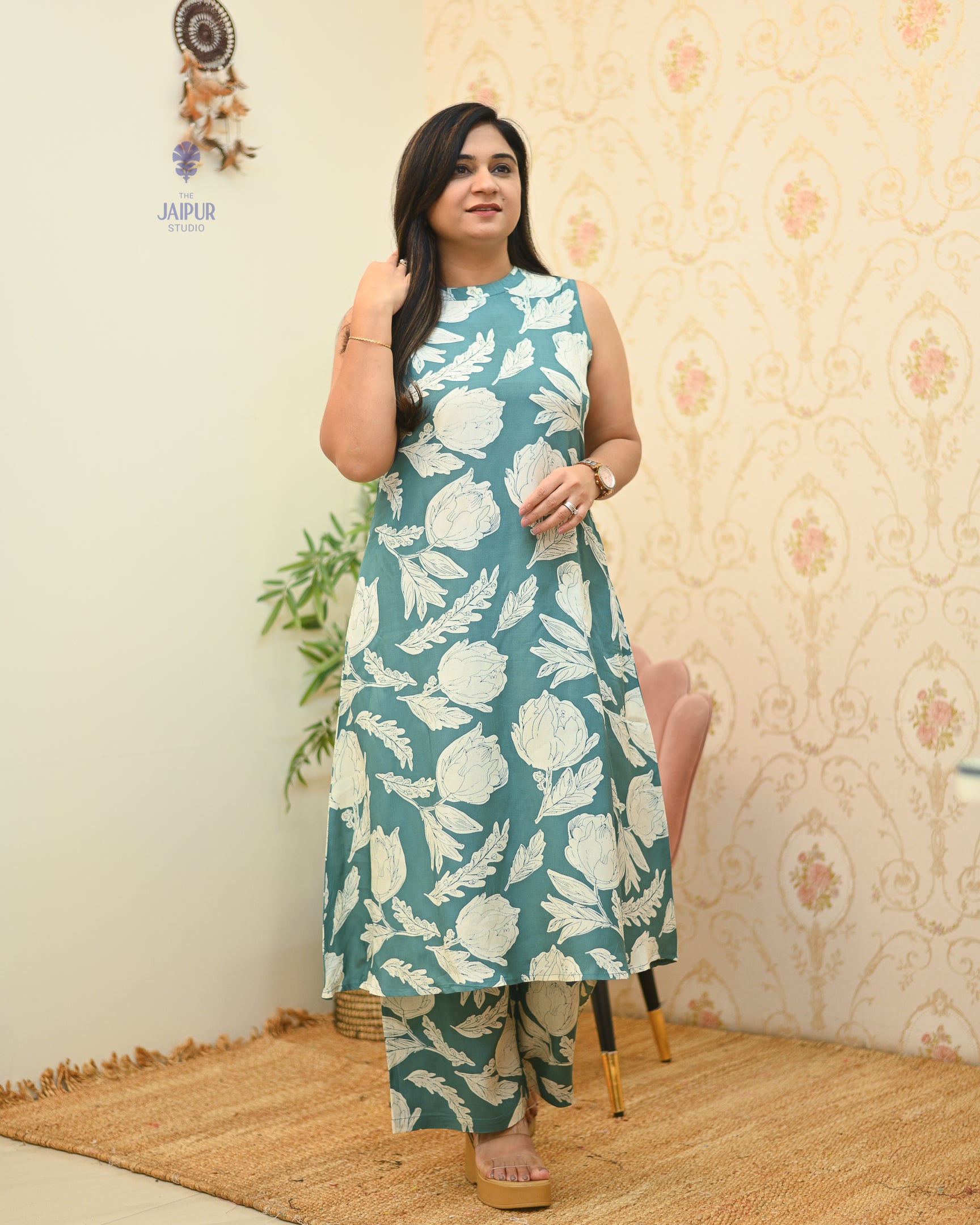 Masha Silk Crystal Floral Coord Set - The Jaipur Studio