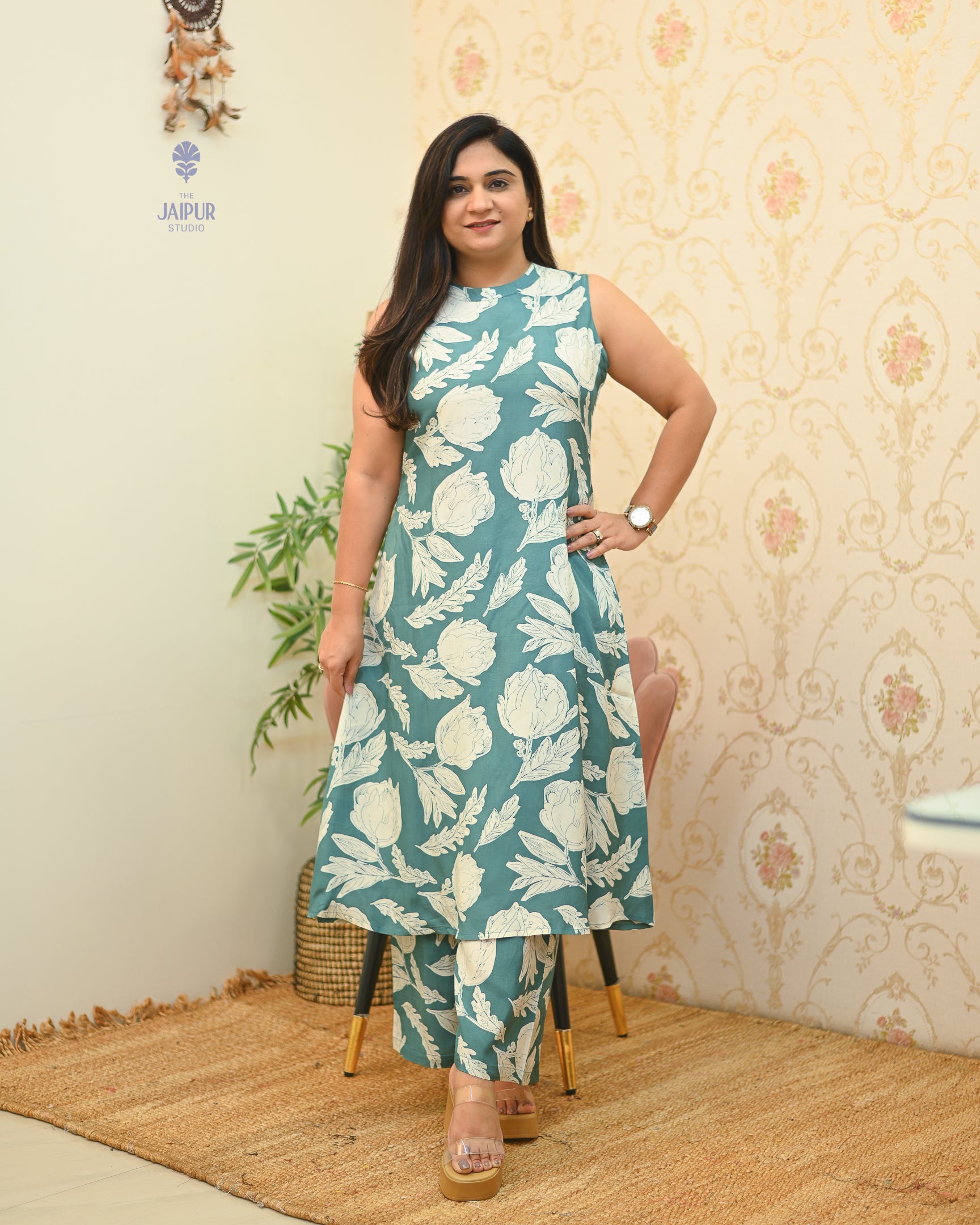 Masha Silk Crystal Floral Coord Set - The Jaipur Studio