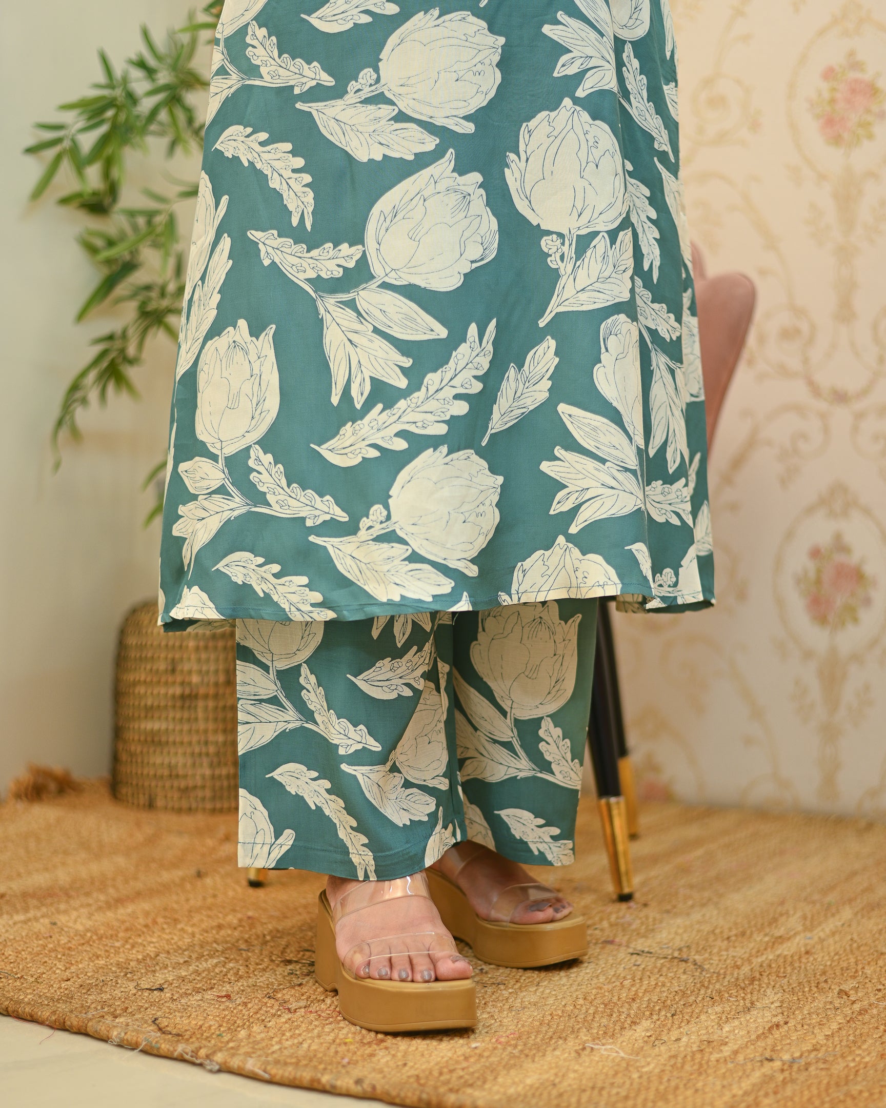 Masha Silk Crystal Floral Coord Set - The Jaipur Studio
