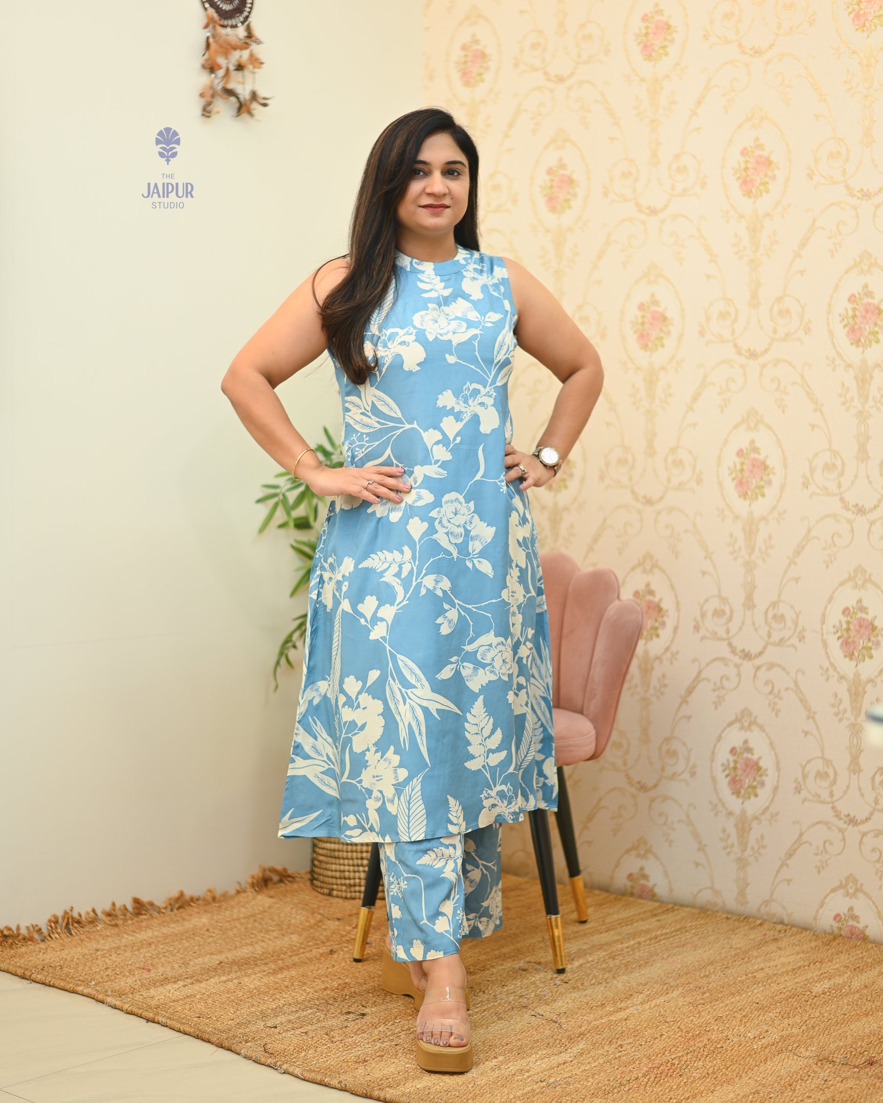Masha Silk Crystal Floral Coord Set - The Jaipur Studio