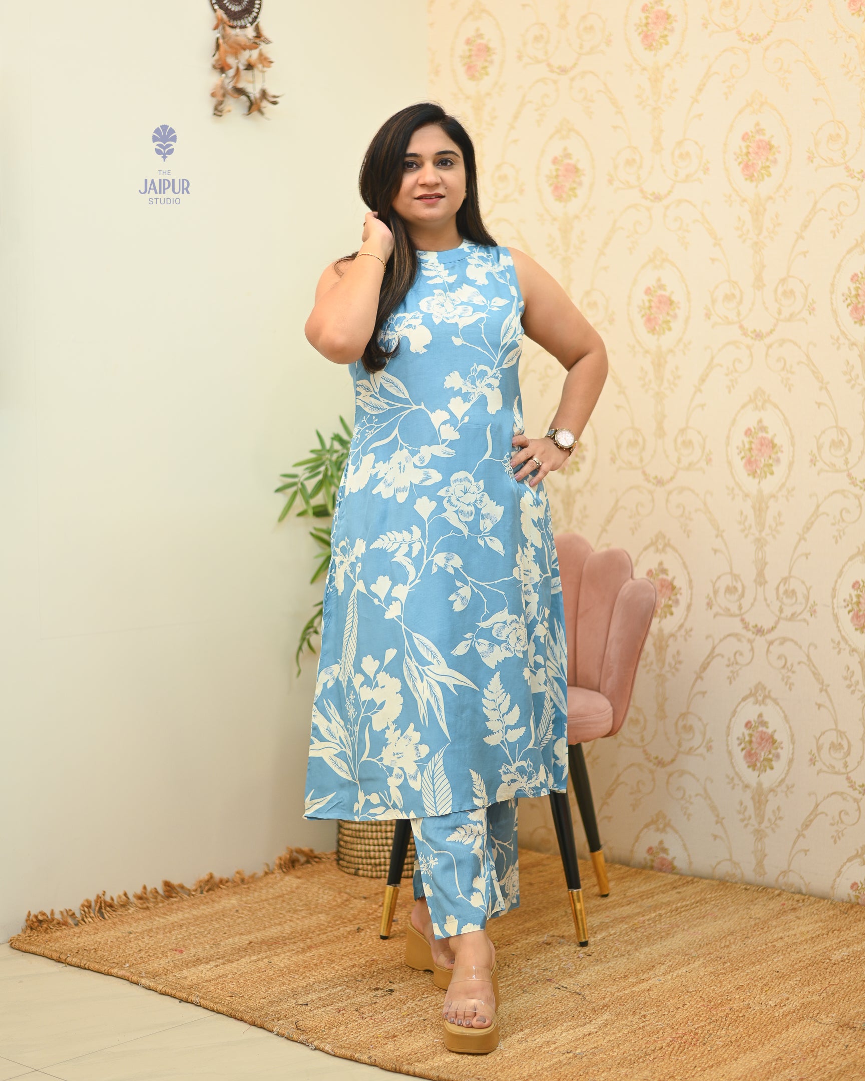 Masha Silk Crystal Floral Coord Set - The Jaipur Studio