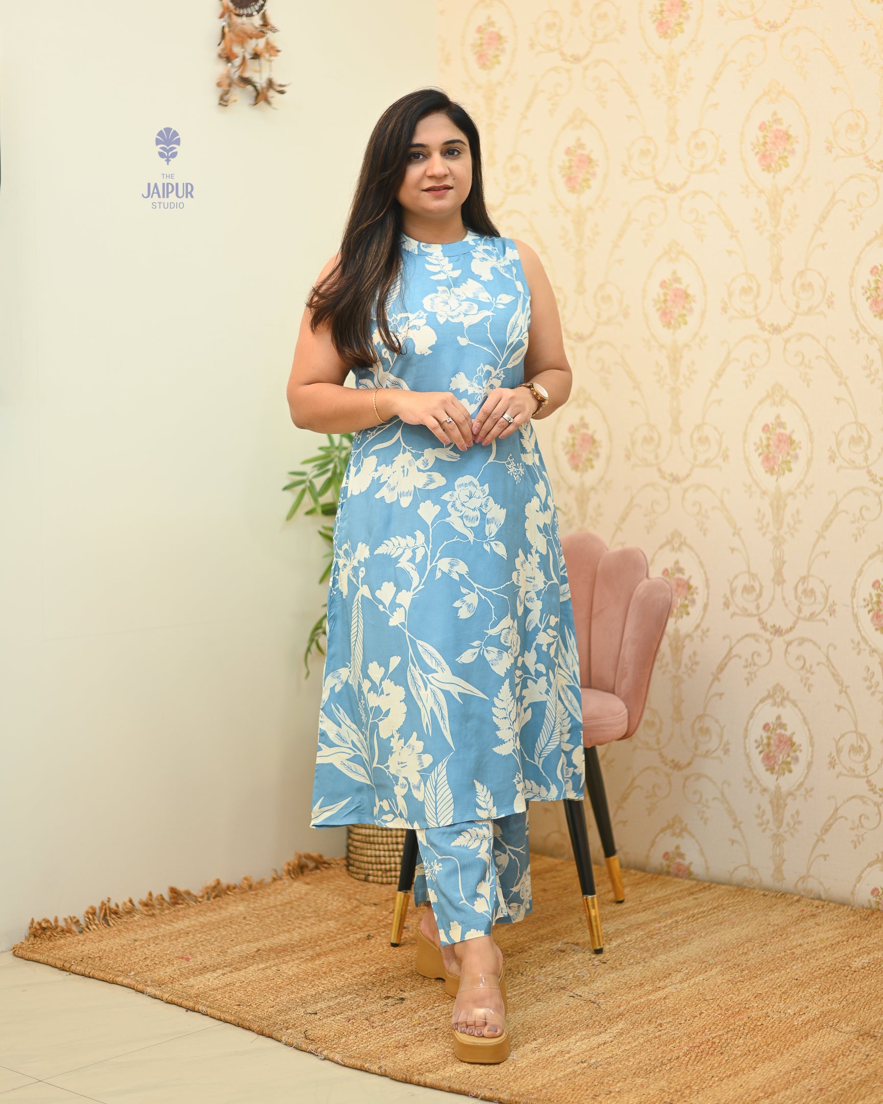 Masha Silk Crystal Floral Coord Set - The Jaipur Studio