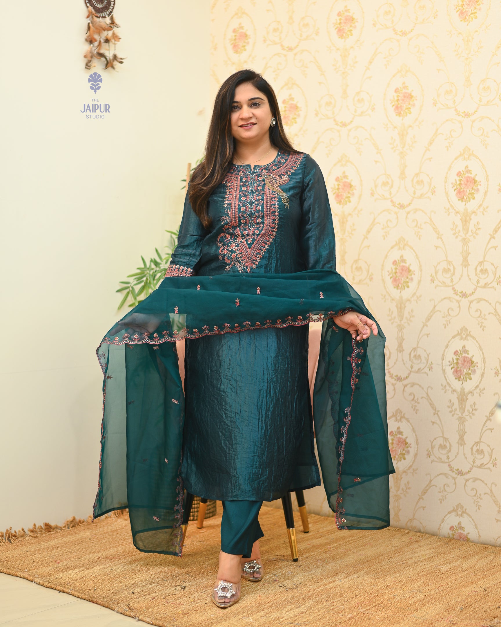 Festive special Silk Embroidered Pant Set - The Jaipur Studio