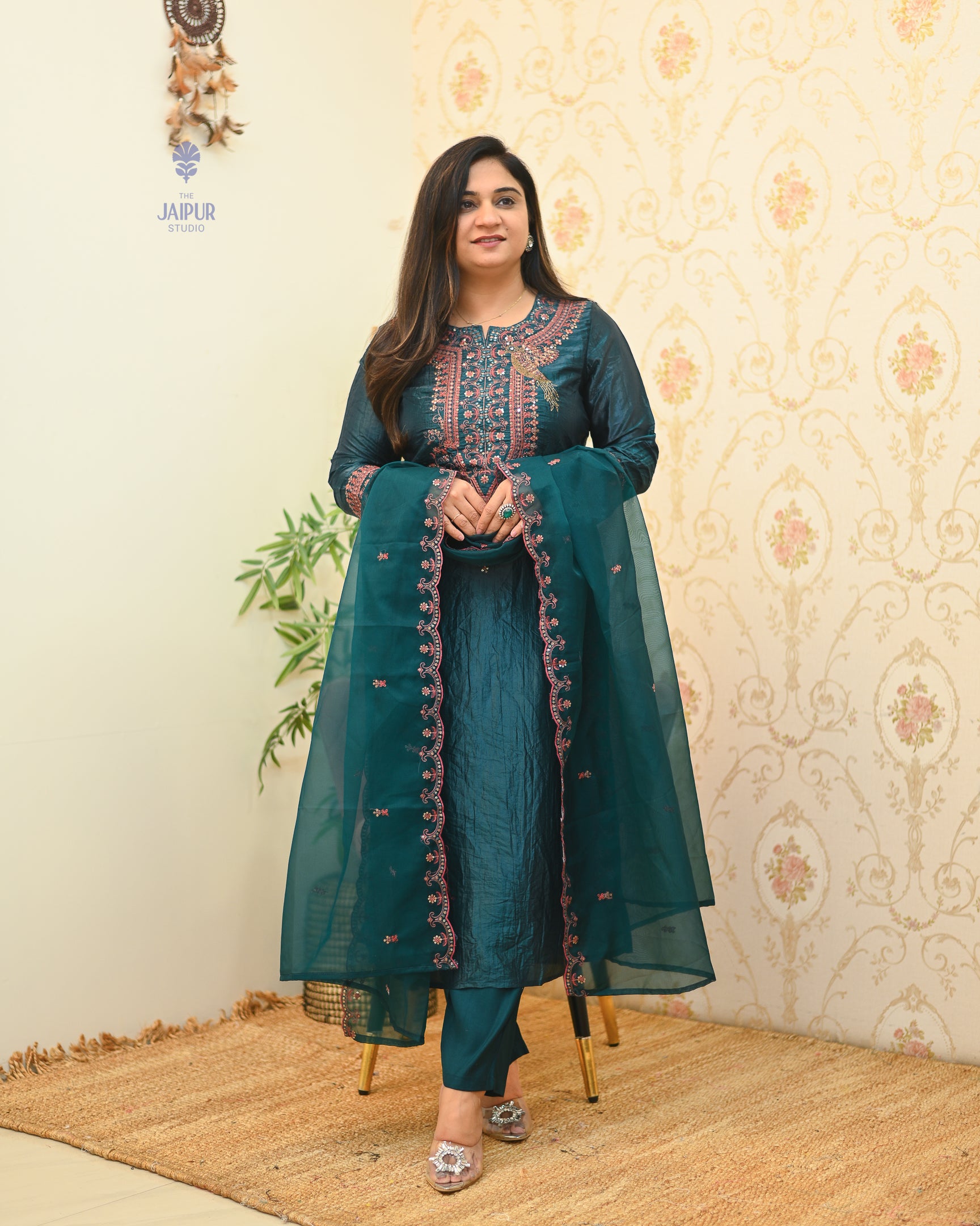 Festive special Silk Embroidered Pant Set - The Jaipur Studio