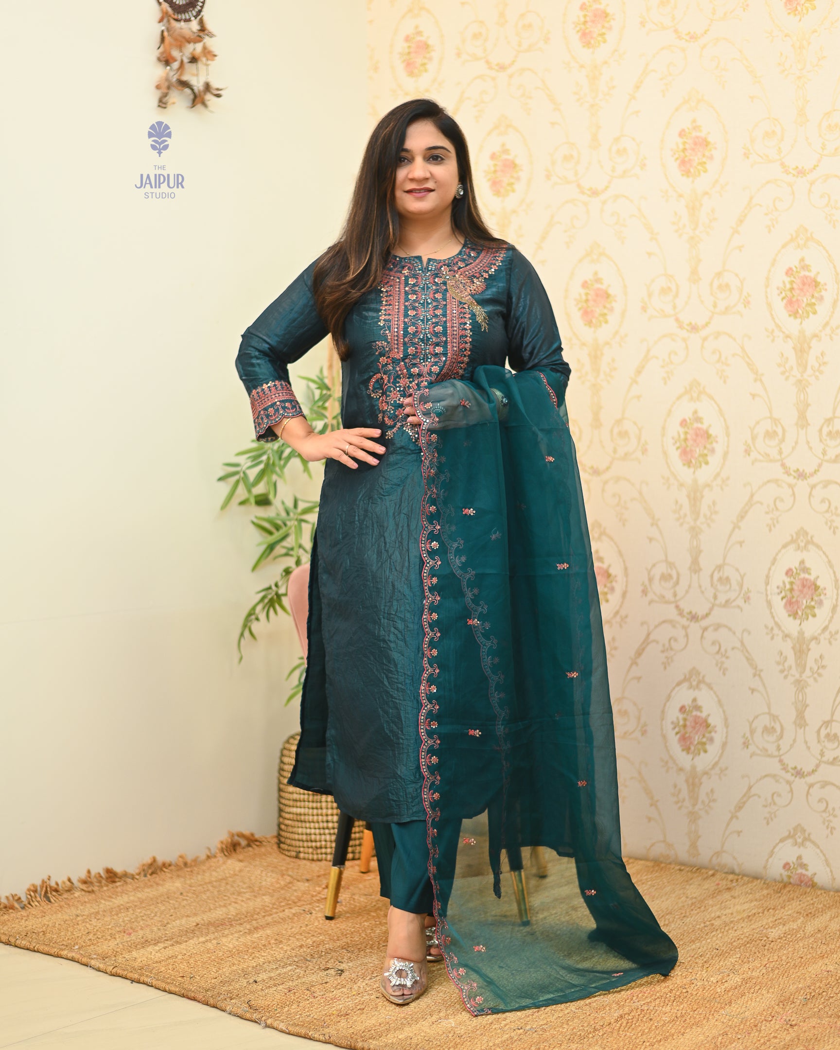 Festive special Silk Embroidered Pant Set - The Jaipur Studio