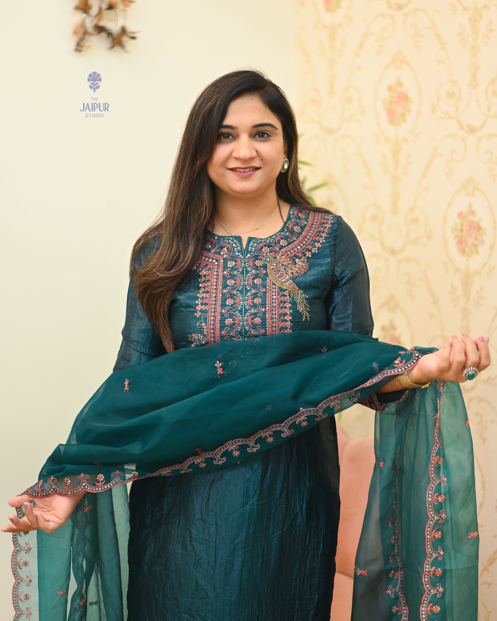 Festive special Silk Embroidered Pant Set - The Jaipur Studio