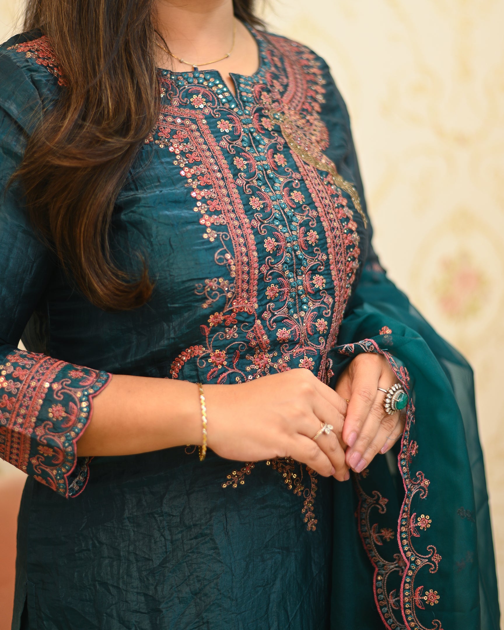 Festive special Silk Embroidered Pant Set - The Jaipur Studio