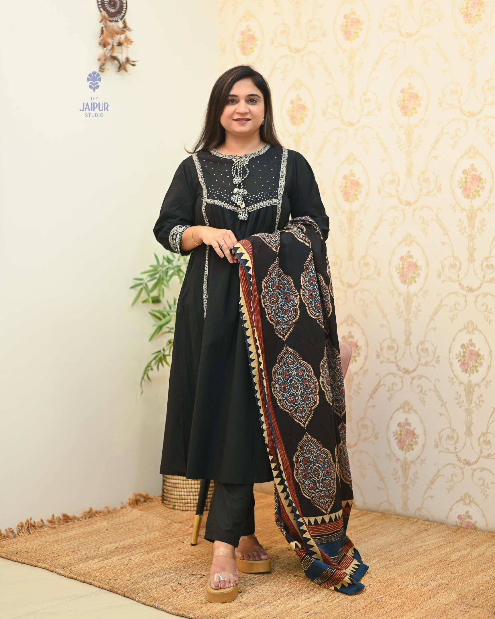Natasha Cotton Embroidered Pant Set - The Jaipur Studio