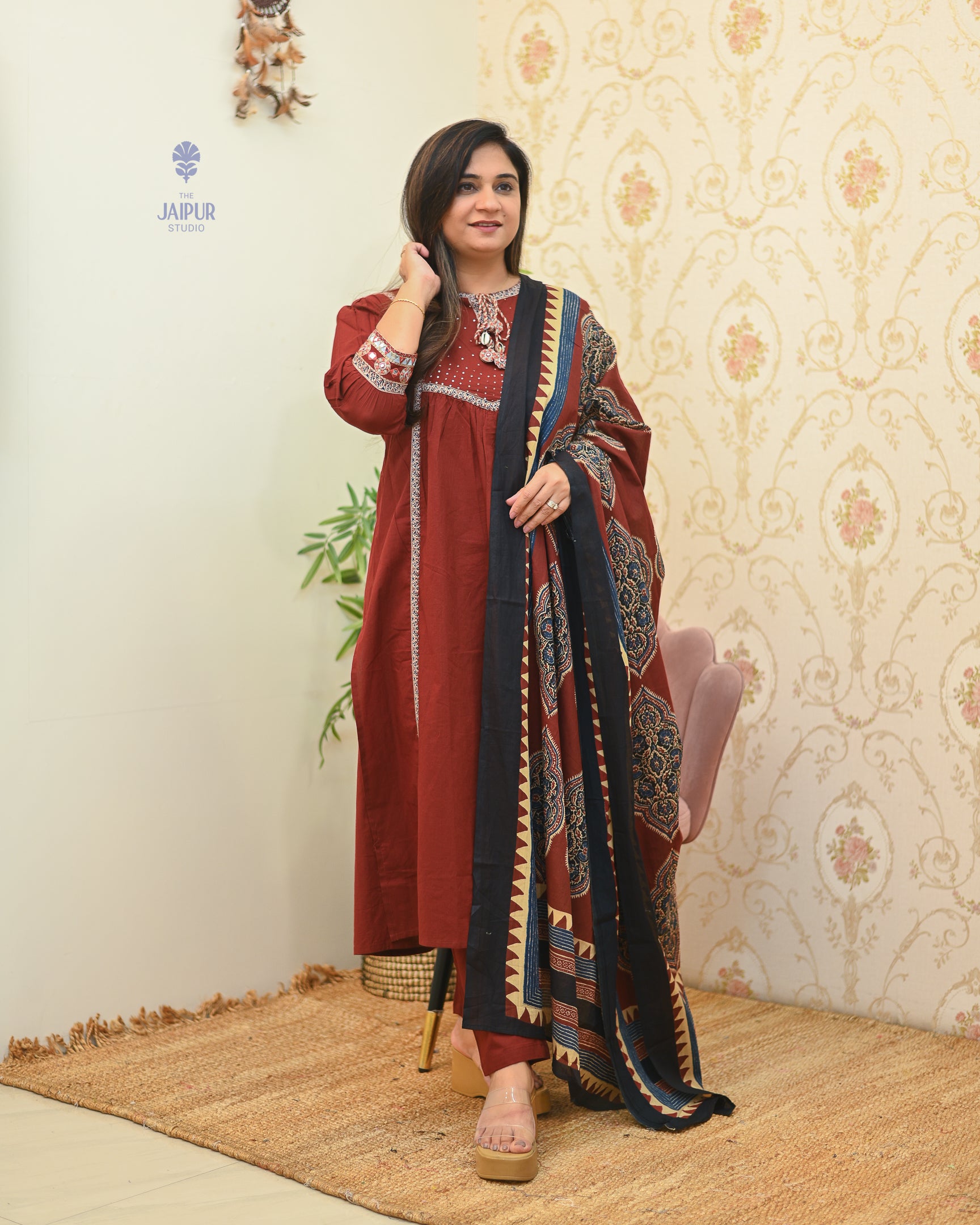 Natasha Cotton Embroidered Pant Set - The Jaipur Studio
