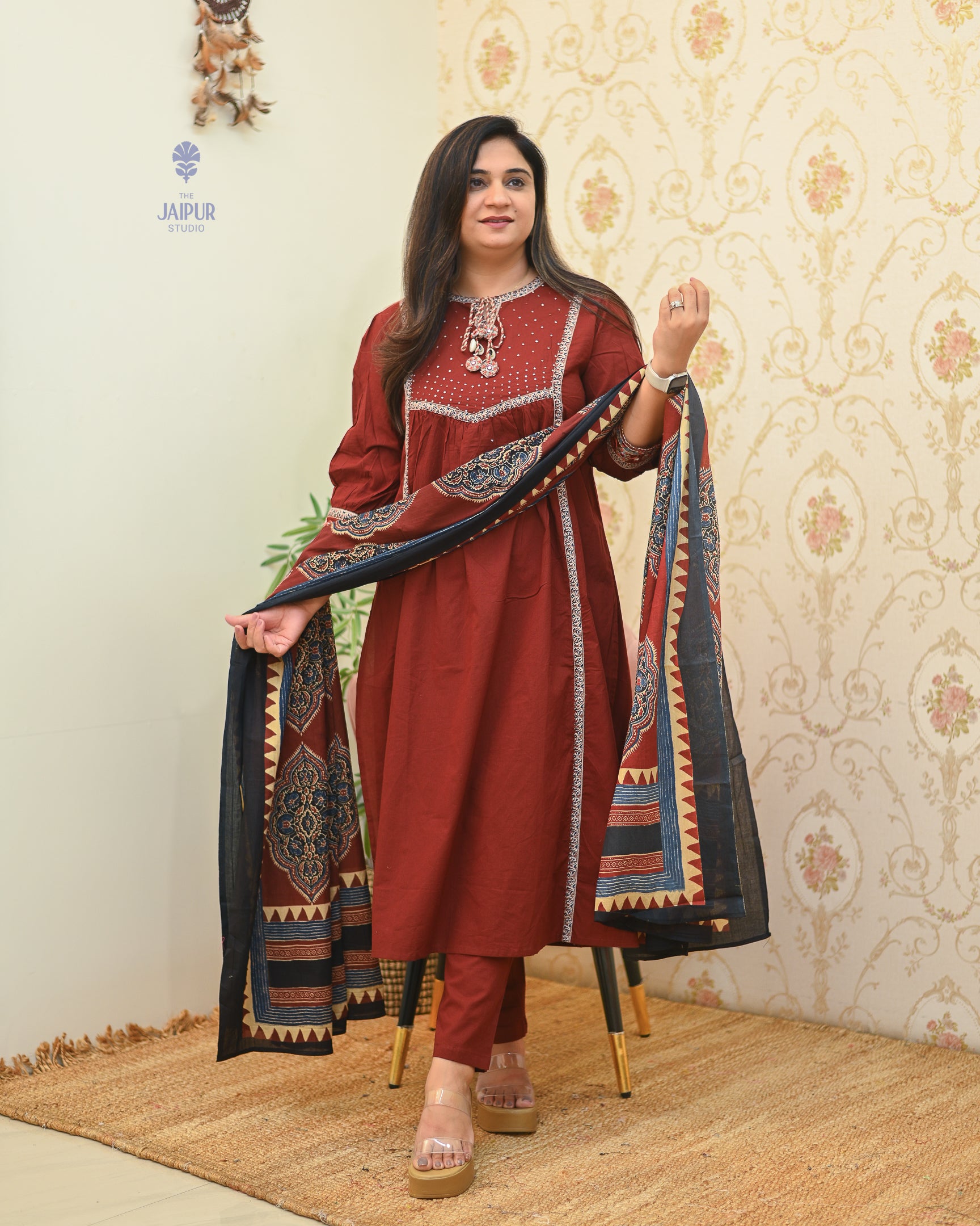 Natasha Cotton Embroidered Pant Set - The Jaipur Studio