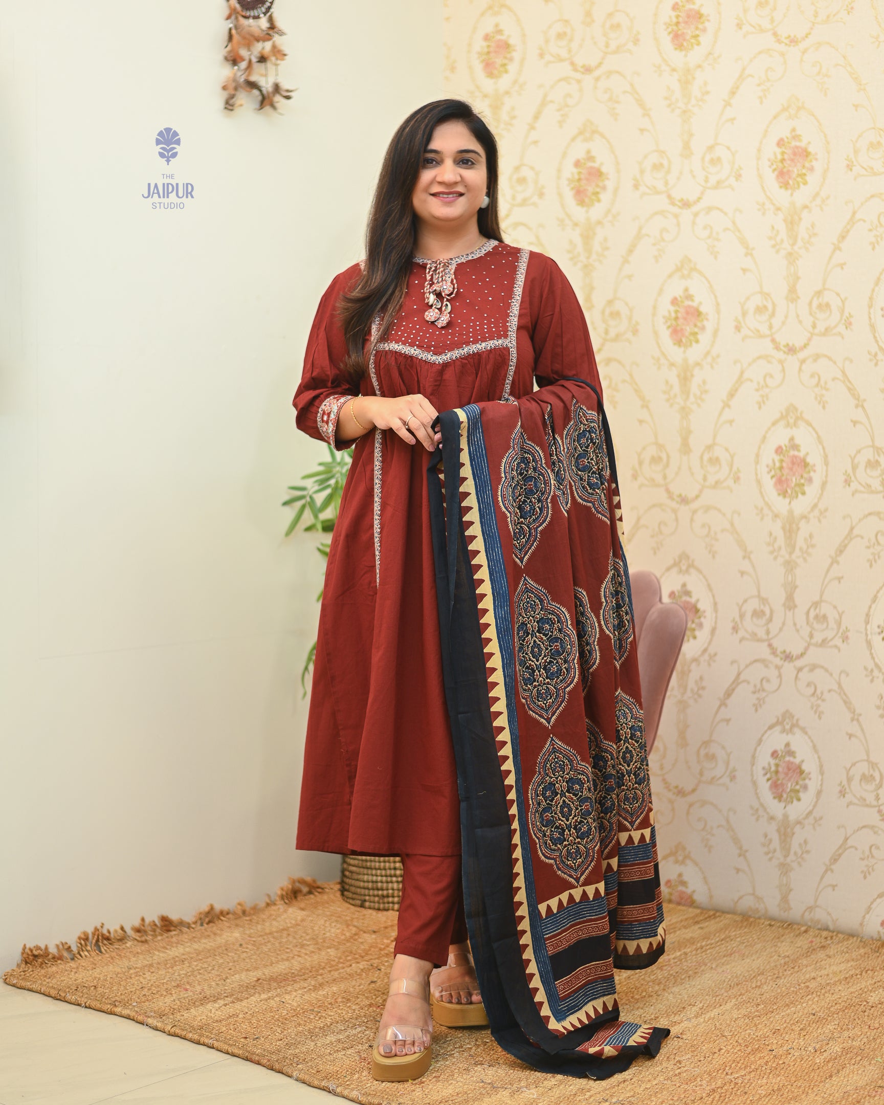 Natasha Cotton Embroidered Pant Set - The Jaipur Studio