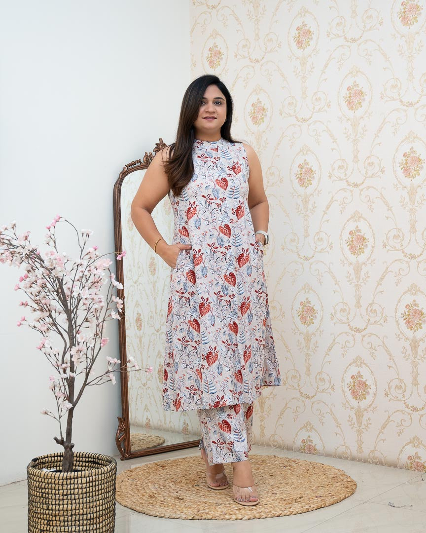 Grey Rayon Printed Casual A-line Coord Set - The Jaipur Studio