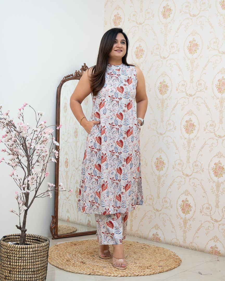 Grey Rayon Printed Casual A-line Coord Set - The Jaipur Studio
