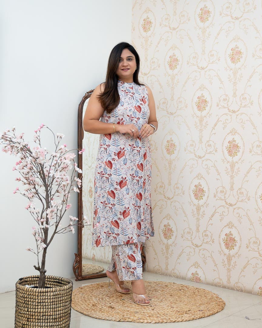 Grey Rayon Printed Casual A-line Coord Set - The Jaipur Studio