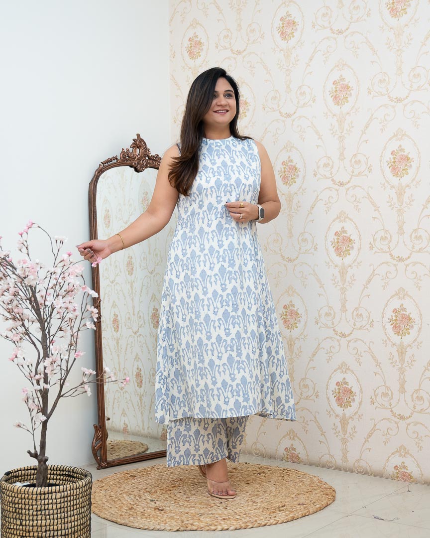 White Rayon Printed Casual A-line Coord Set - The Jaipur Studio